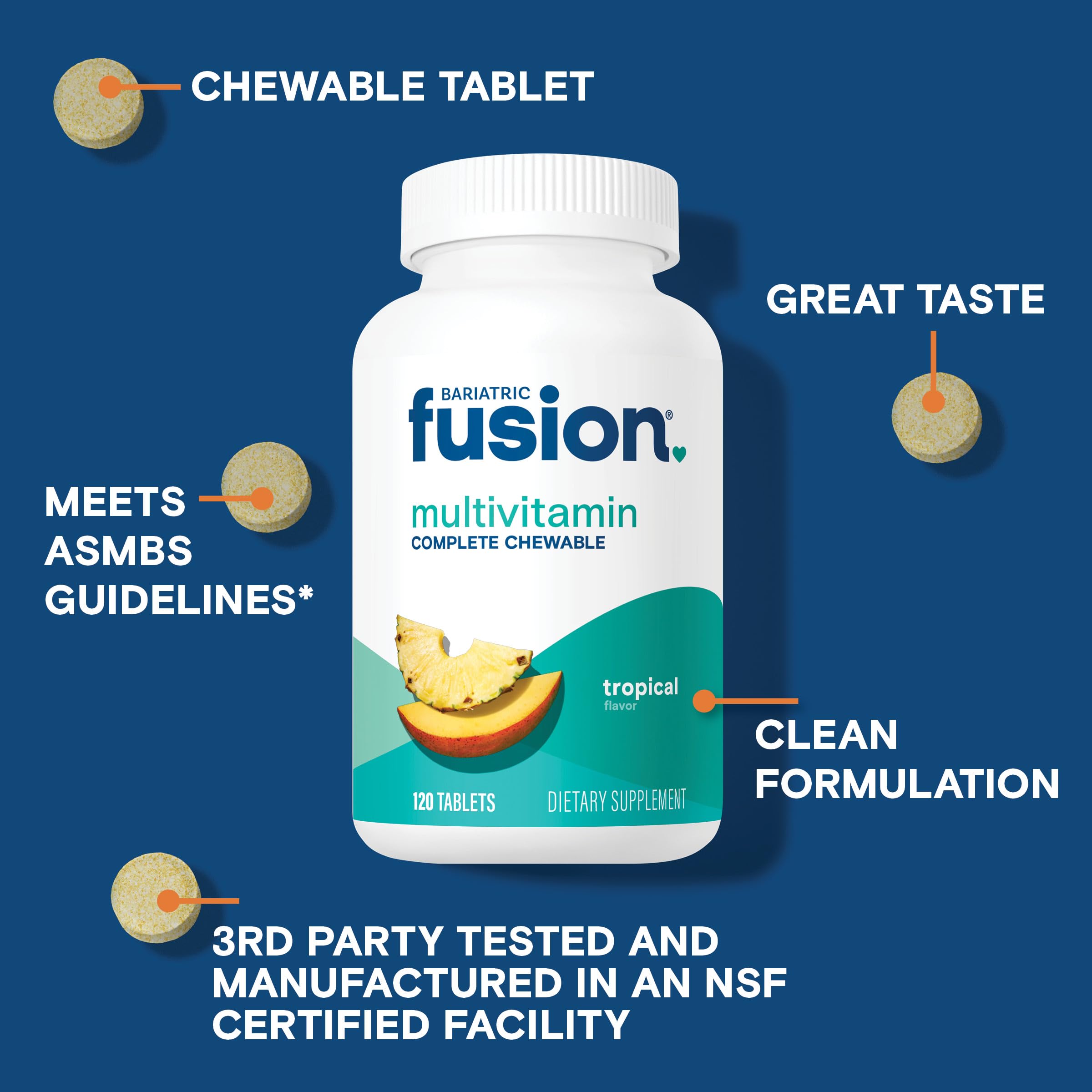 Bariatric Fusion Tropical Complete Chewable Bariatric Multivitamin with Iron for Bariatric Surgery Patients Including Gastric Bypass and Sleeve Gastrectomy - 120 Tablets