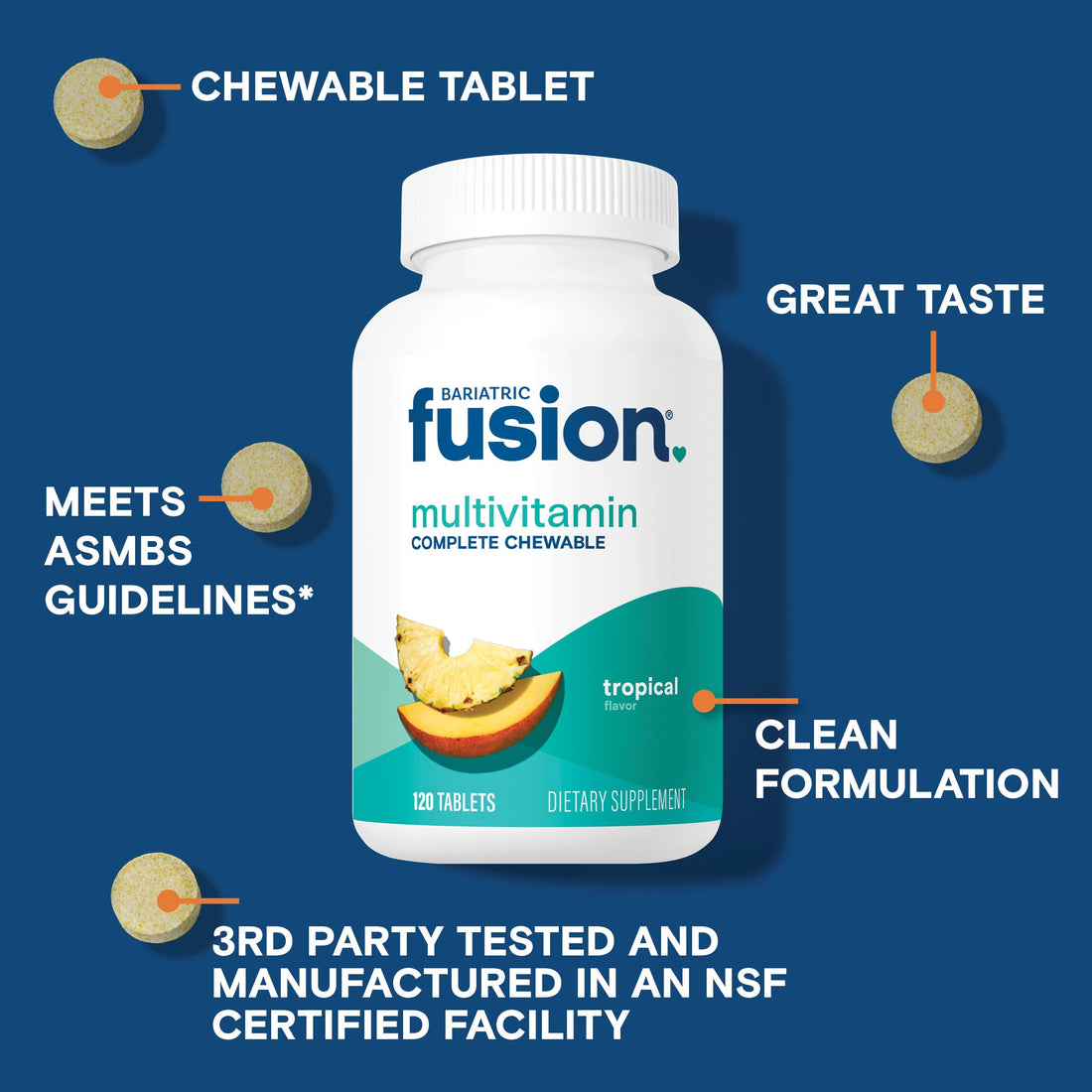 Bariatric Fusion Tropical Complete Chewable Bariatric Multivitamin with Iron for Bariatric Surgery Patients Including Gastric Bypass and Sleeve Gastrectomy - 120 Tablets