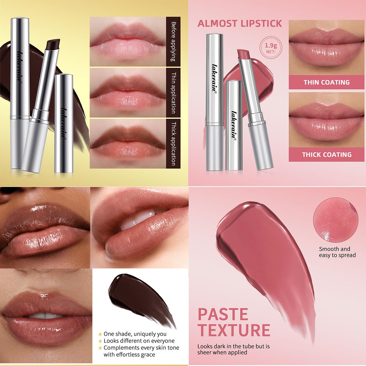 Baorder 2PCS Honey Lipstick Tinted Lip Balm in Black and Pink,Hydrating Natural Glossy Honey Lipstick,Sheer Black Lip Balm,Moisturizing Lipstick Makeup Lip Care for Repairing Dry Lips