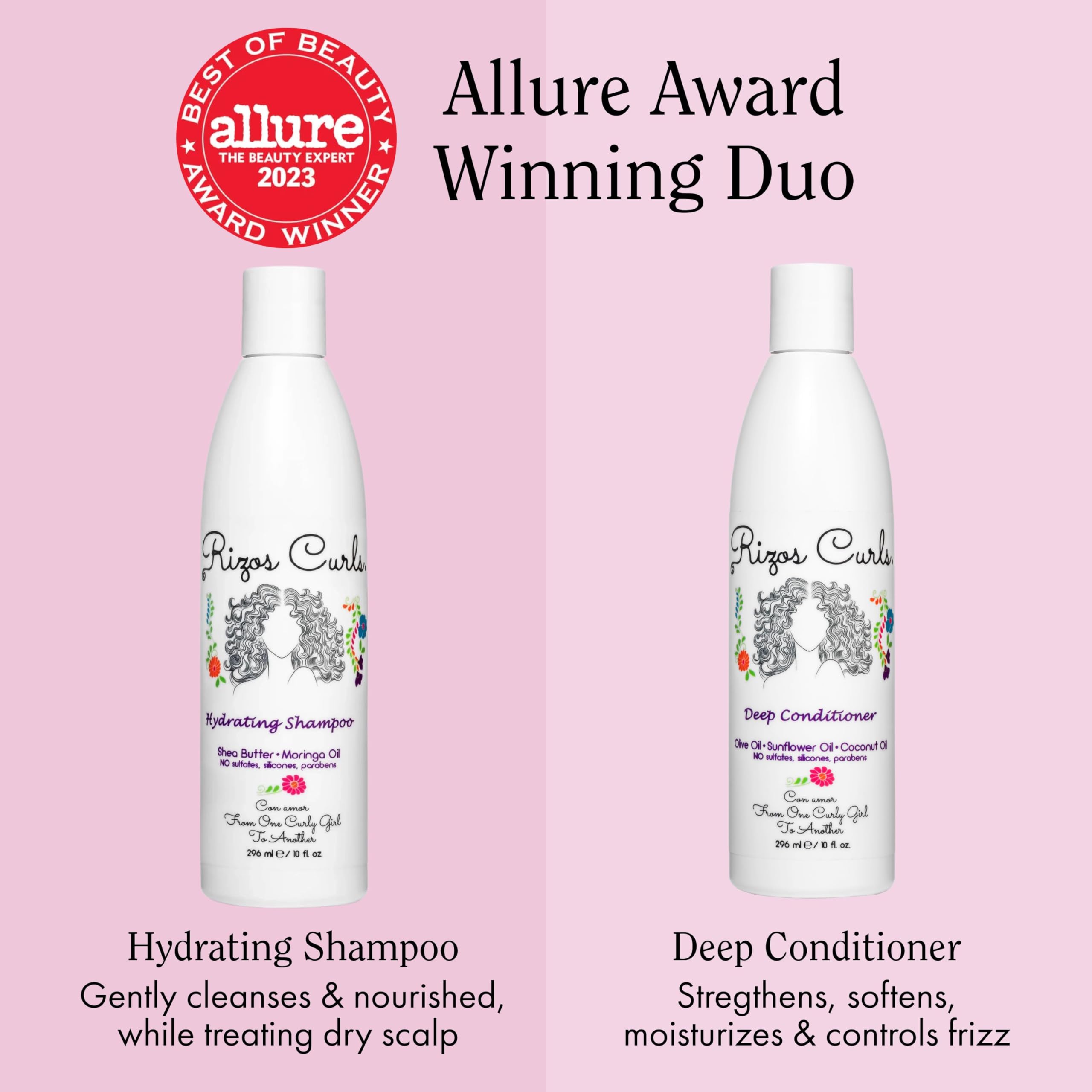 Rizos Curls Wash Day Bundle, Hydrating Shampoo & Deep Conditioner Bundle, Gently Cleanse and Hydrate Curly Hair, Moisturize Scalp & Hair, Clean & Natural Ingredients for all Hair Types 1a - 4c