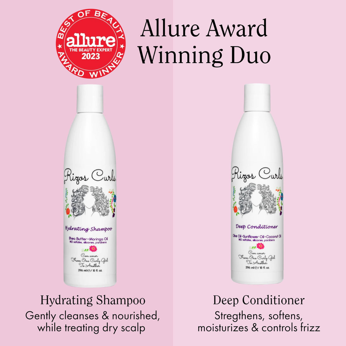 Rizos Curls Wash Day Bundle, Hydrating Shampoo & Deep Conditioner Bundle, Gently Cleanse and Hydrate Curly Hair, Moisturize Scalp & Hair, Clean & Natural Ingredients for all Hair Types 1a - 4c