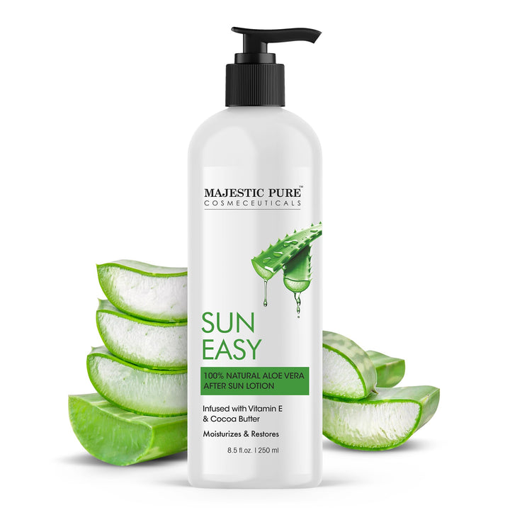 Majestic Pure Sun Easy Lotion with Vitamin E & Cocoa Butter | Nourishing & Moisturizing | Quick Absorbing, Lightweight & Non Greasy | For All Skin Types | For Women & Men | 8.5 Fl Oz