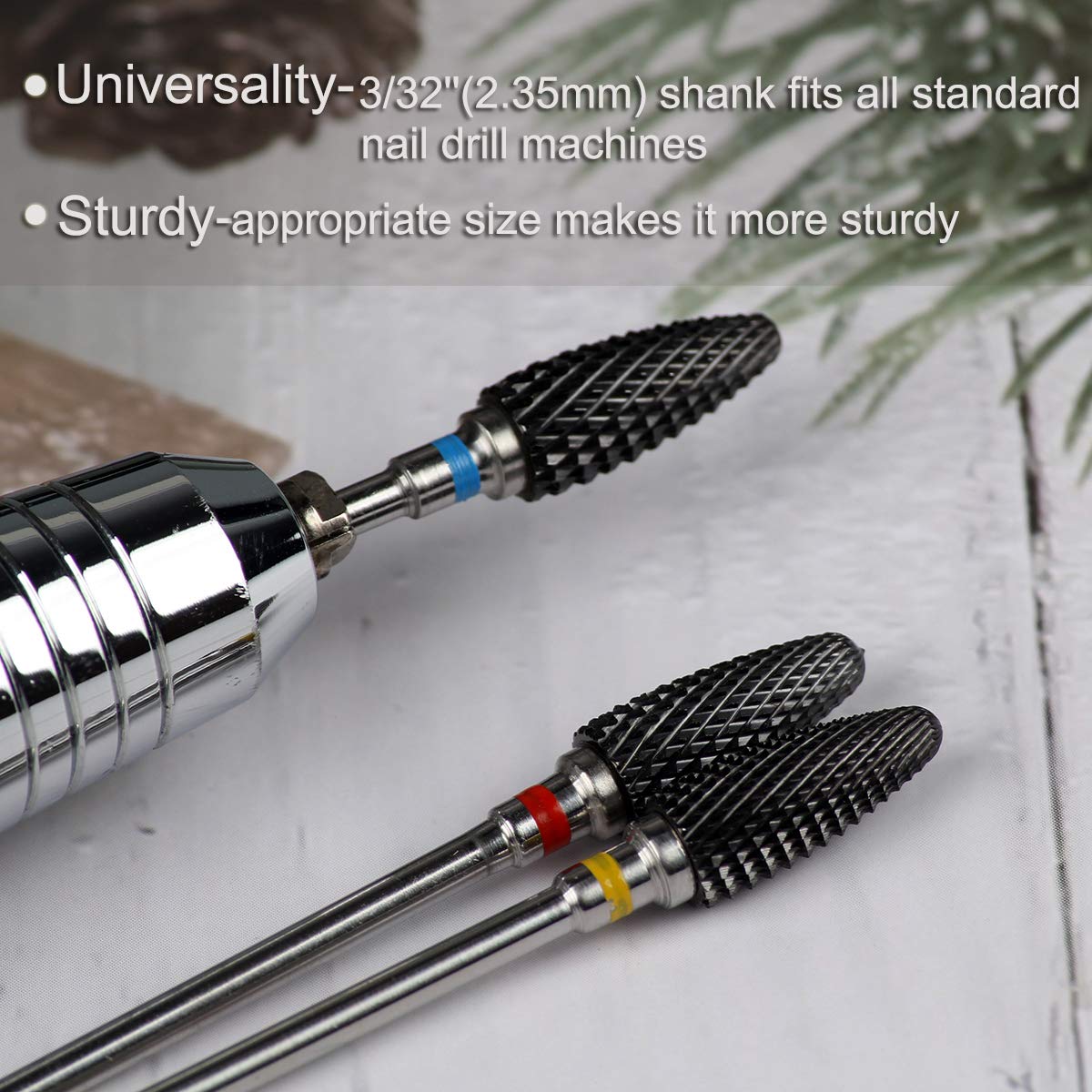 (3U-Red) Ceramic Nail Drill Bits 3/32''(2.35mm) Electric Nail Filing Bit Heads for Manicure Pedicure Cuticle Remove Acrylic Nails Gel Nail Polish …