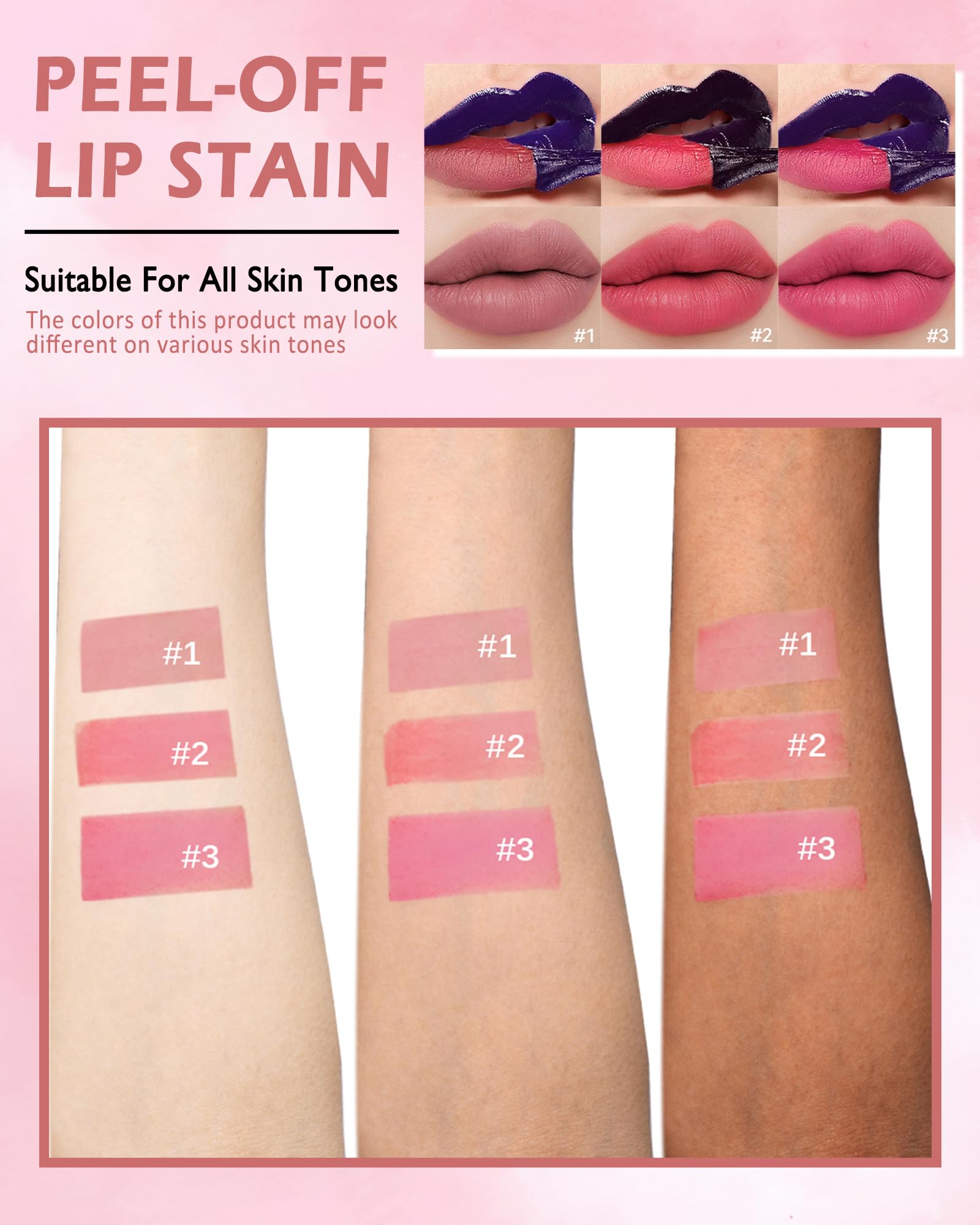 Peel Off Lip Tint Stain Set-3Pcs Nude Pink Rose Tattoo Lip Liner Stain with Matte Finish,Lip Gloss Long Lasting Waterproof Tinted Colored Lipliner Lipstain,Mother's Lip Makeup Gift for Women Girl