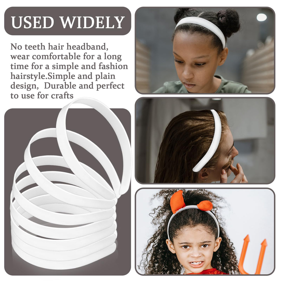 50PCS Amersumer 1/2Girls No Teeth White Plastic Headbands Hair Accessories.