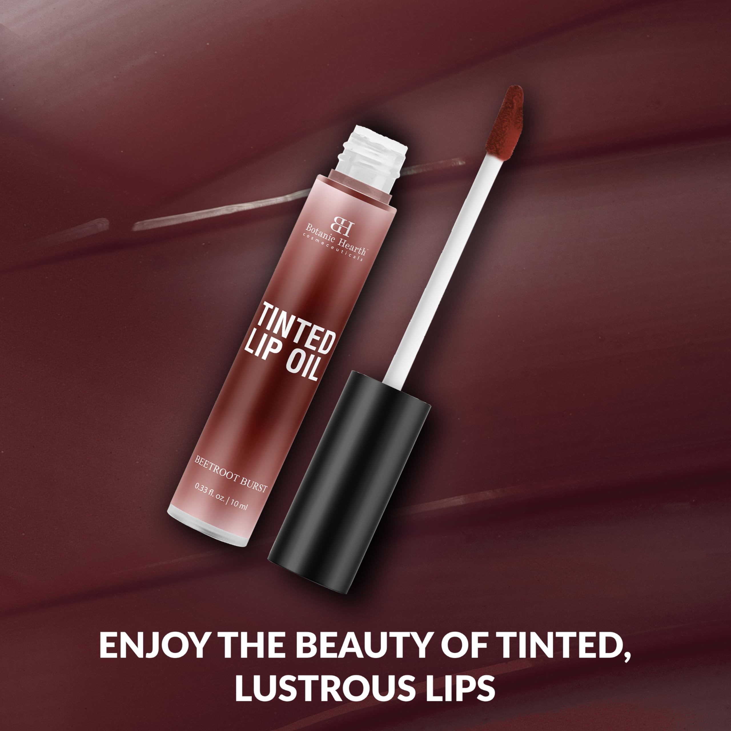 Botanic Hearth Tinted Lip Oil | Moisturizing Lip Gloss Oil for Dry Lips | Deep Red Gloss | Lightweight & Non Greasy | 0.3fl oz