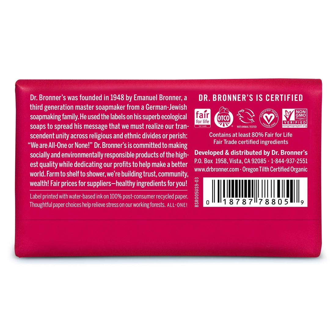 Dr. Bronner's Magic Soaps Pure-Castile Soap, All-One Hemp Rose, 5-Ounce Bars (Pack of 6)