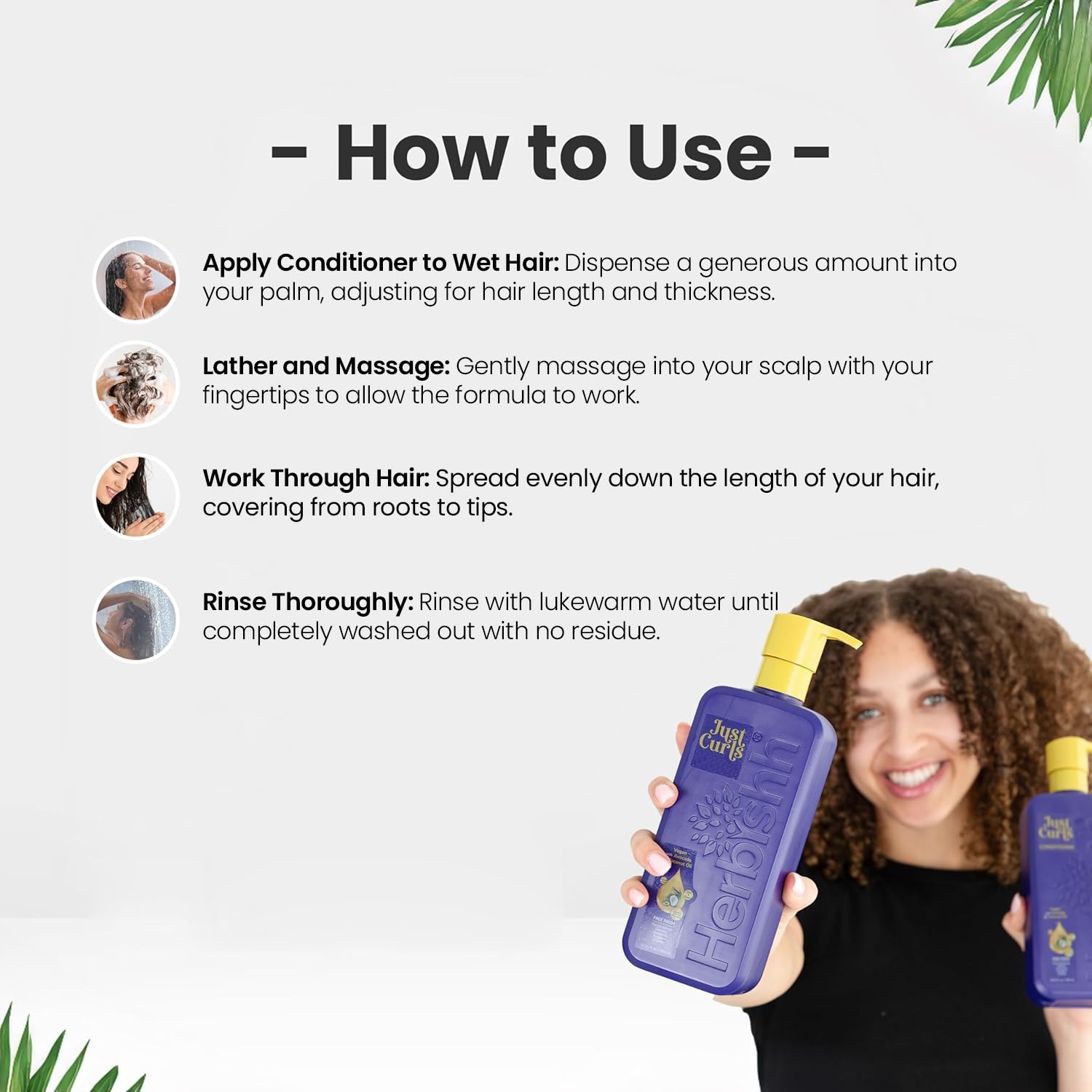 Herbishh Just Curls Conditioner with Avocado Oil Nourishing Curly Hair Conditioner Curl Enhancing Formula Repairs Damage Hair & Controls Frizz Vegan & Paraben-Free (16.91 fl.oz)