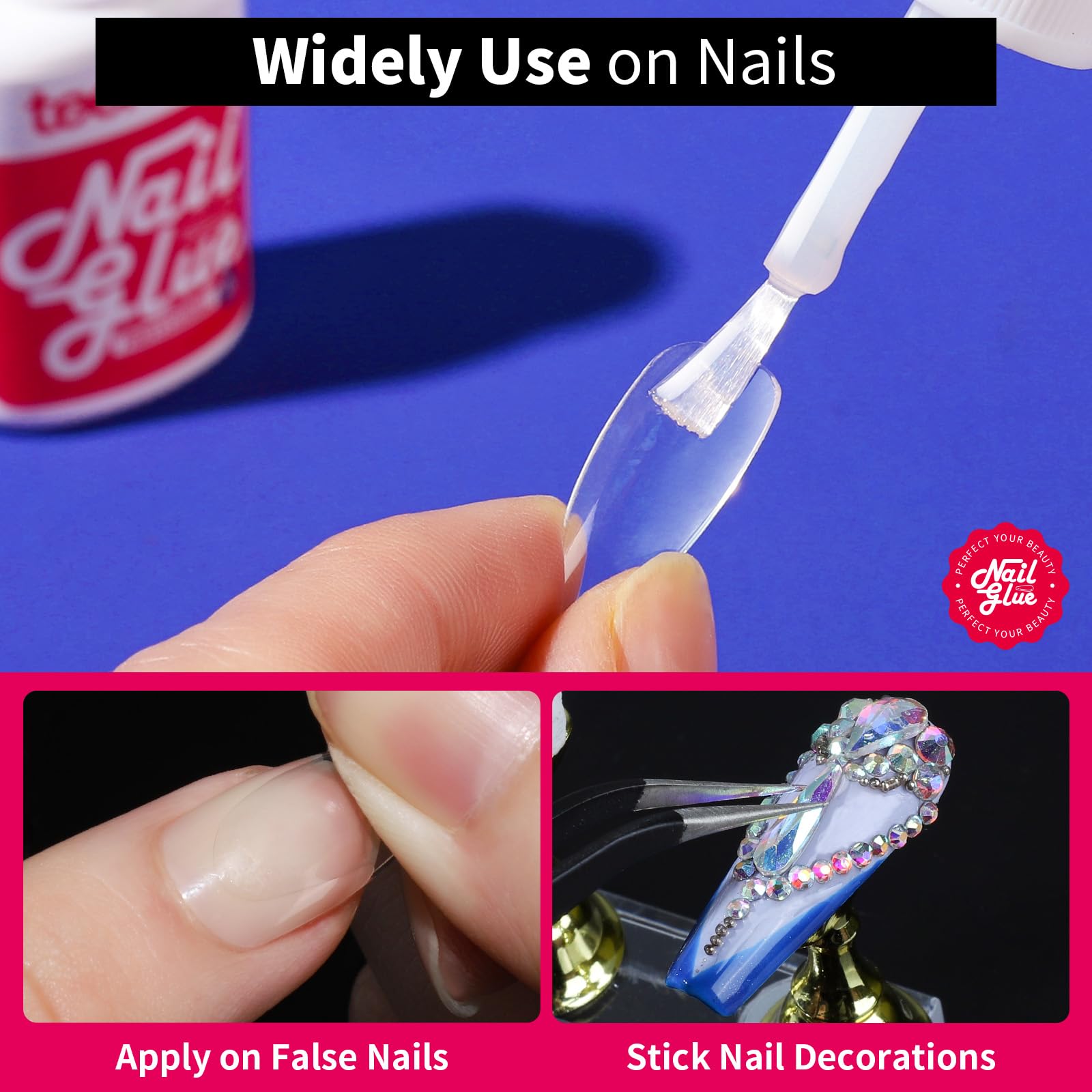 Teenitor Nail Glue Strong, 42ml Professional Nail Glue for Press Ons Brush on Nail Glue for Acrylic Nails, Nail Bond Glue with Nail File, Best Nail Glue for Press On Nails Long Lasting,10 Pcs