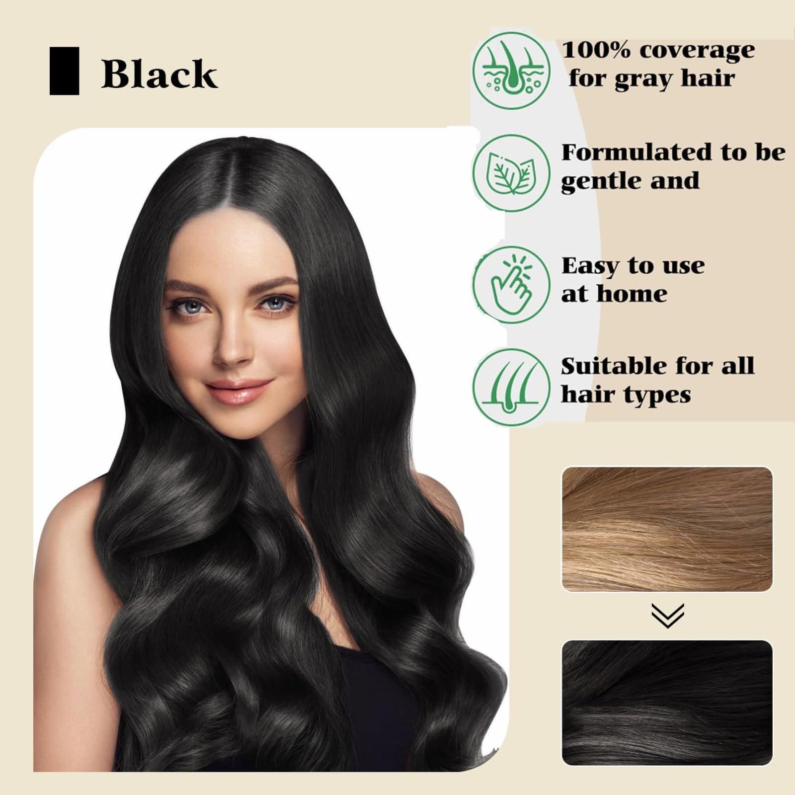 Bupposes Natural Black Hair Color Shampoo, Instant 3-in-1, Ammonia & Paraben Free, Black, Suitable for Dark Hair