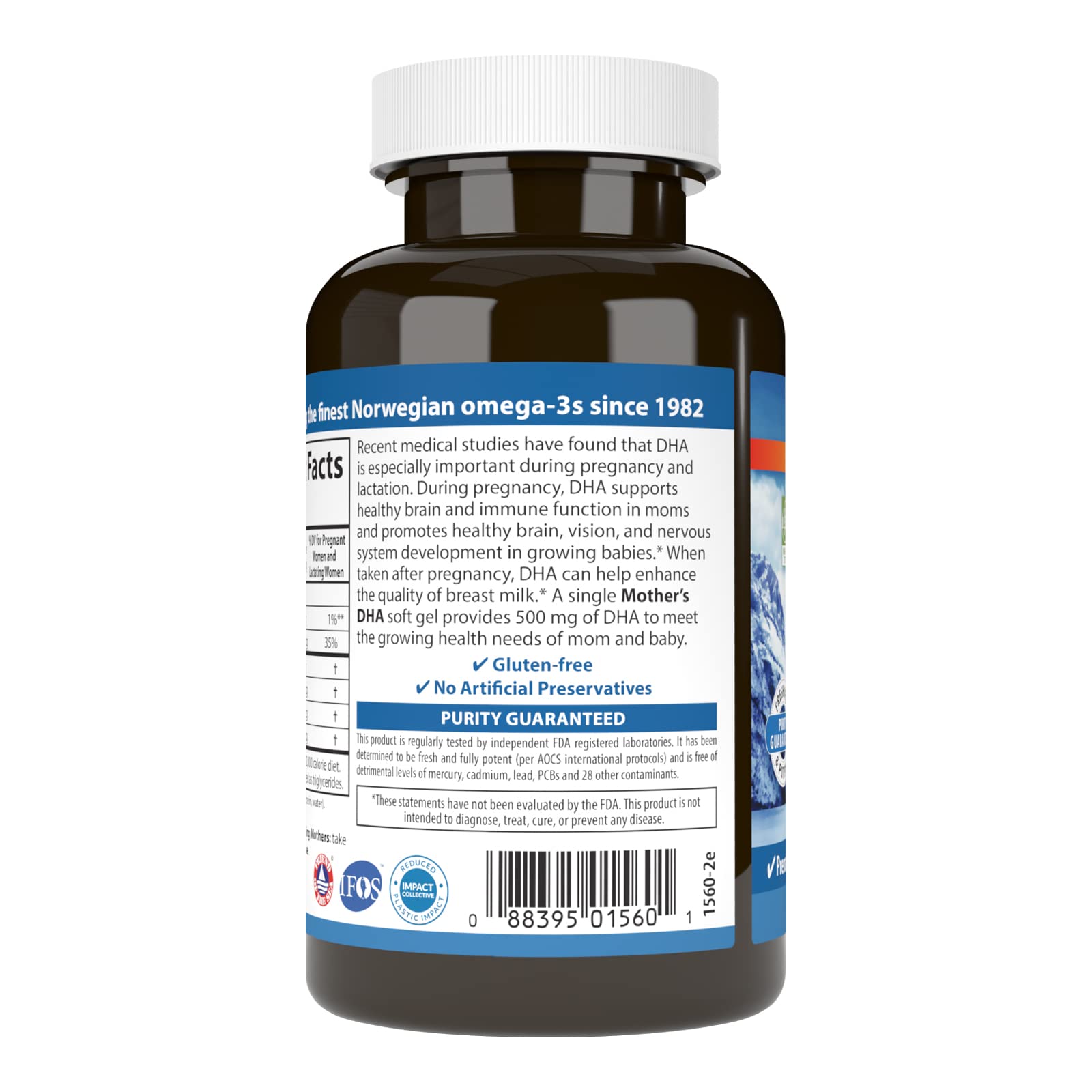 Carlson - Mother's DHA, 500 mg DHA, Prenatal Support, Fetal Development & Immune Health, 60 Softgels