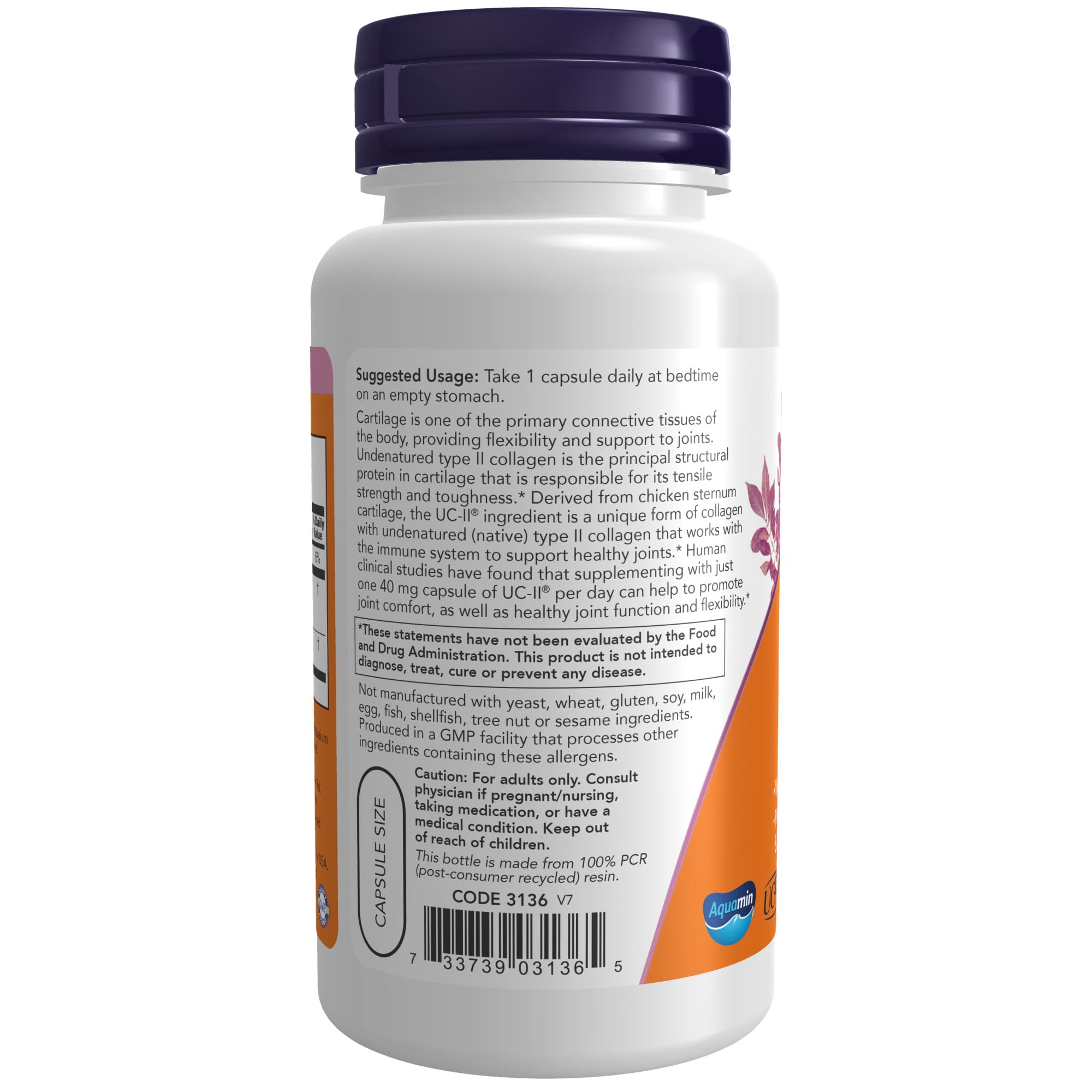 NOW Foods Supplements, UC-II Type II Collagen with Undenatured Type II Collagen, 120 Veg Capsules