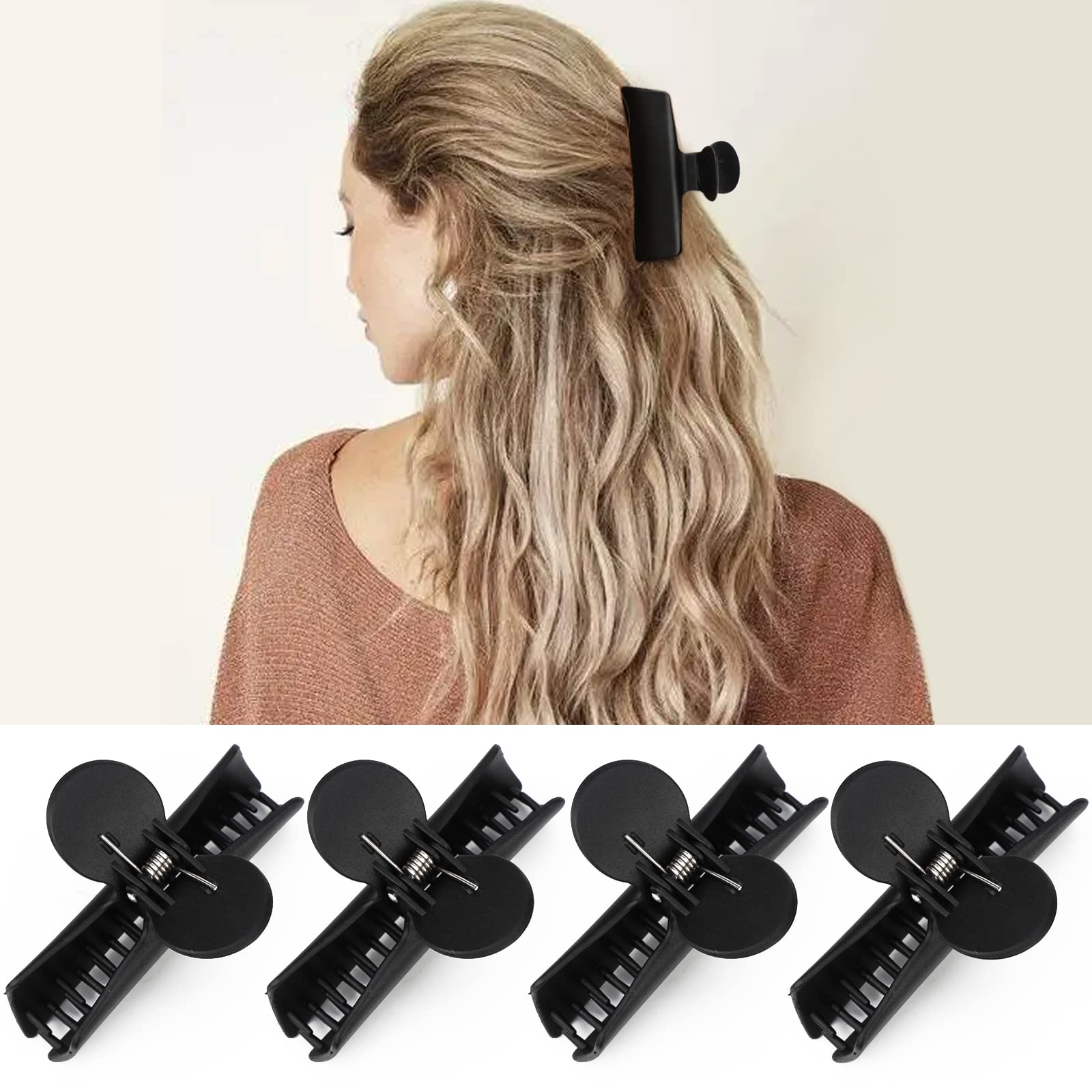 Professional Salon Hair Claws, Segbeauty 4pcs Butterfly Hair Clips, Black 3.46'' Jaw Clip Hairdresser Sectioning Claw Double Teeth, Hair Styling Clamp Pins Set for Thick Long Hair