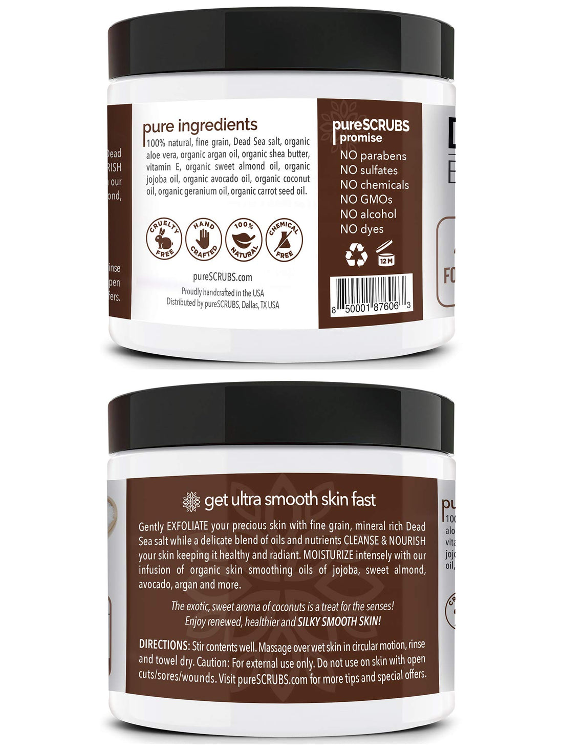 pureSCRUBS Coconut Body Scrub 16Oz + Spoon, Loofah, Soap: Premium Organic Body Scrub Set - Large 16Oz Coconut Body Scrub - Pure Dead Sea Salt Infused With Organic Essential Oils & Nutrients