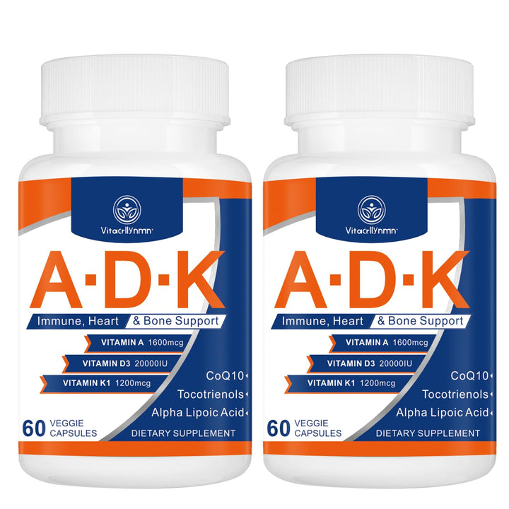VITACRLLYNMN ADK Vitamin Supplement 20000 IU - High Potency Vitamins A, D3 and K1 for Heart, Bone Health and Immune Support Vitamin ADK 120 Capsules