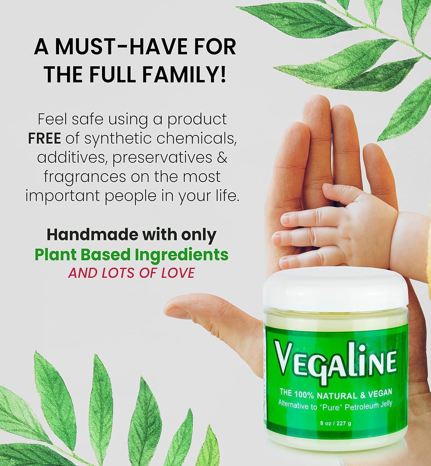 Vegaline - 100% Natural, Vegan & Hypoallergenic Alternative to Petroleum Jelly - Unpetroleum - Lips, Hands, Baby, Makeup Remover and More (8 Ounce)