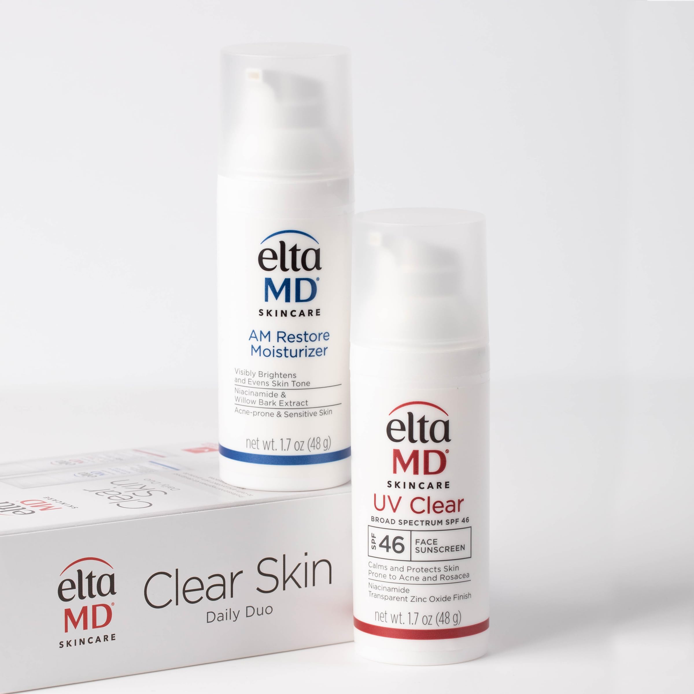 EltaMD Clear Skin Daily Duo Sensitive Skin Kit, AM Restore Facial Moisturizer and UV Clear Face Sunscreen Set, Helps Calm Rosacea and Acne Prone Skin, Made with Niacinamide and Zinc Oxide