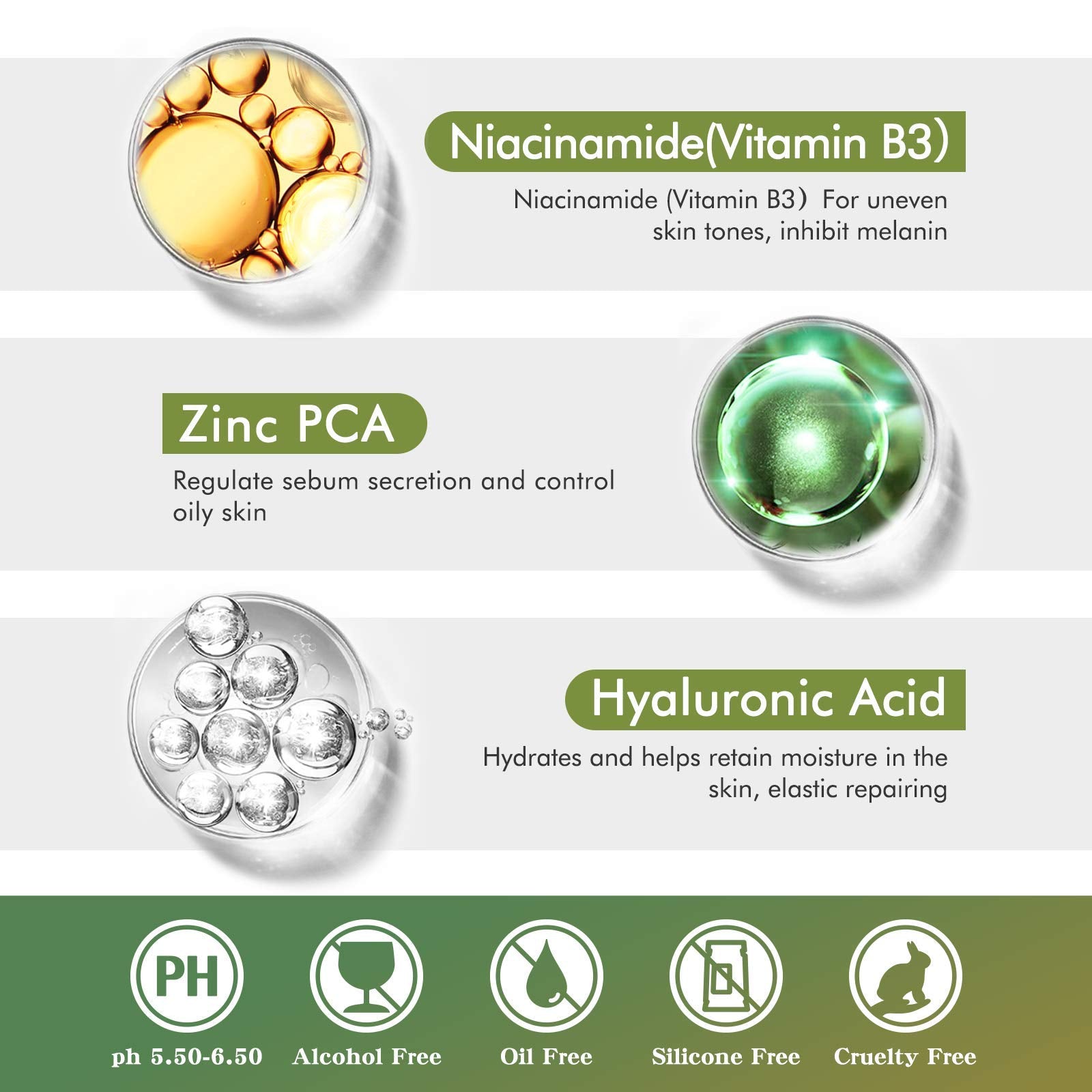 NUSPA Niacinamide Serum 10% Plus Zinc 2% for Face Skin Care Vitamin B3 Facial Serum with Hyaluronic Acid for Dry Skin and Pore SkinTreatment,Multi-Use For Face,Neck,Hand