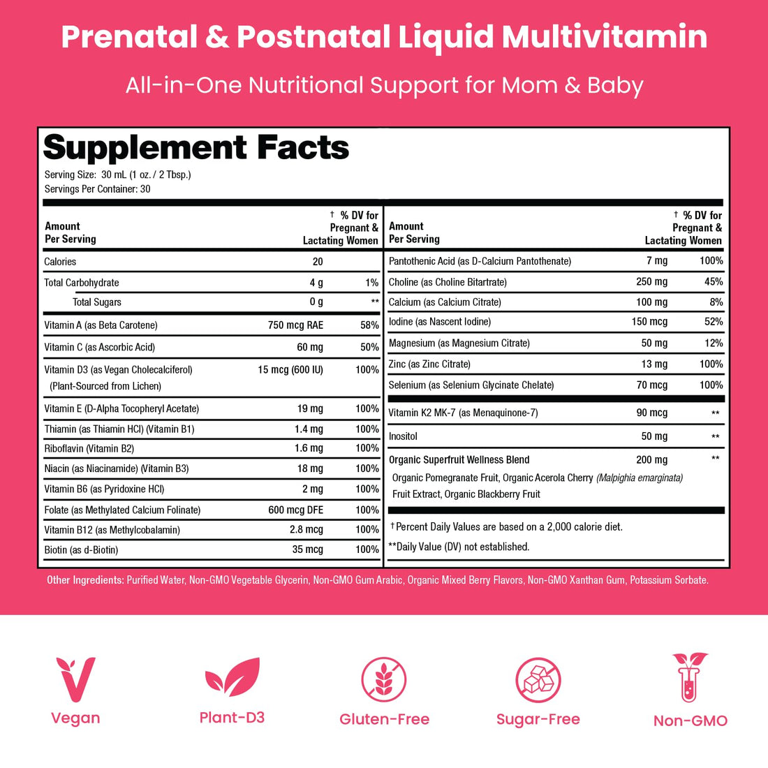 Mother's Promise Prenatal & Postnatal Multivitamin for Women | Sugar Free Liquid Prenatal Vitamins for Women with Folate, Choline & Organic Fruits for Preconception, Pregnancy & Nursing | Vegan