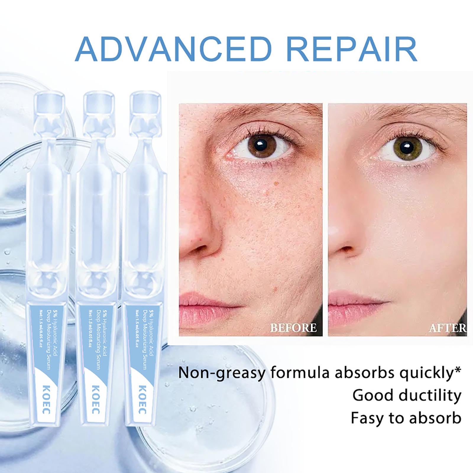 3% Hyaluronic Acid Serum, 30Pcs Hyaluronic Acid Tubes Ultra-Hydrating Vials, Ordinary Single-Use Hyaluronic Acid Tubes Vials, Nature Perfection Deep Hydration Moisturizing Face Skin Care