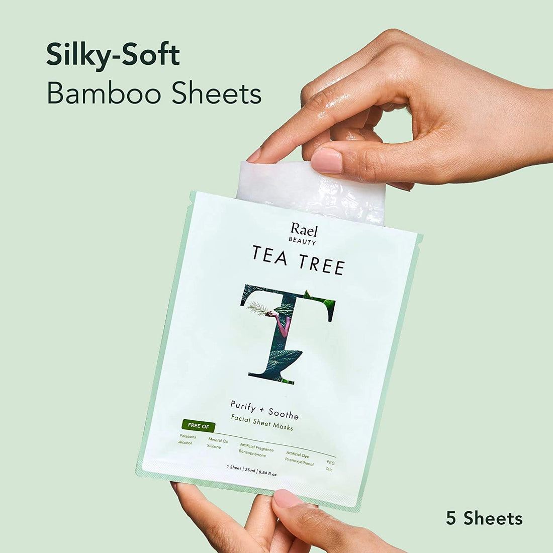 Rael Bamboo Face Sheet Mask - (Tea Tree, 5 Sheets) Fresh Forward Real Natural Facial Mask With Tea Tree Oil For Acne Prone Skin by Rael
