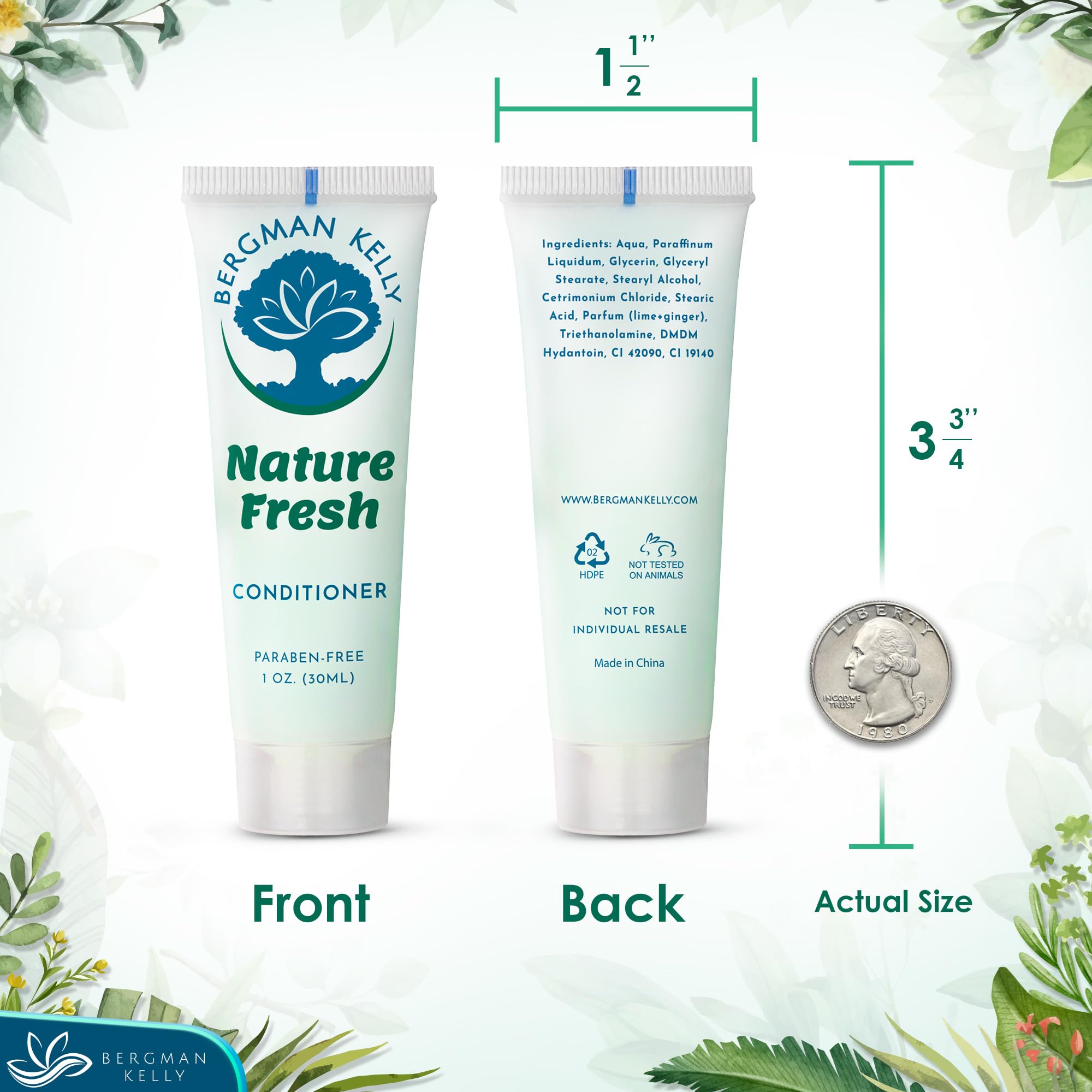 Bergman Kelly - Travel Shampoo and Conditioner Set - 1 fl oz, 100 Pieces, Nature Fresh - Delight Your Guests with Refreshing & Soothing Hotel Toiletries and Guest Hospitality in Bulk