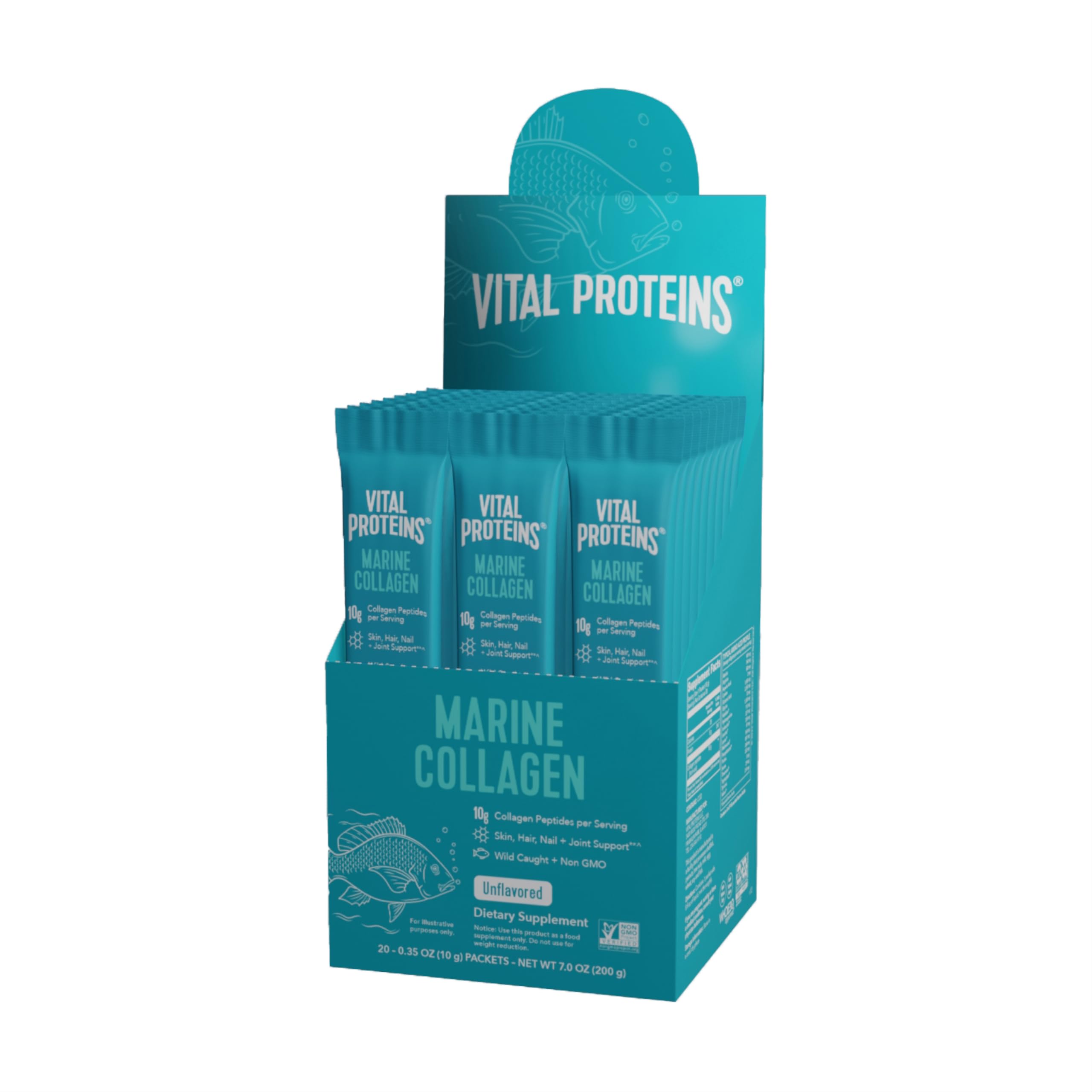 Vital Proteins Marine Collagen, Wild-Caught, Non-GMO Project Verified, Unflavored Stick Packs (10g) (Box of 20)
