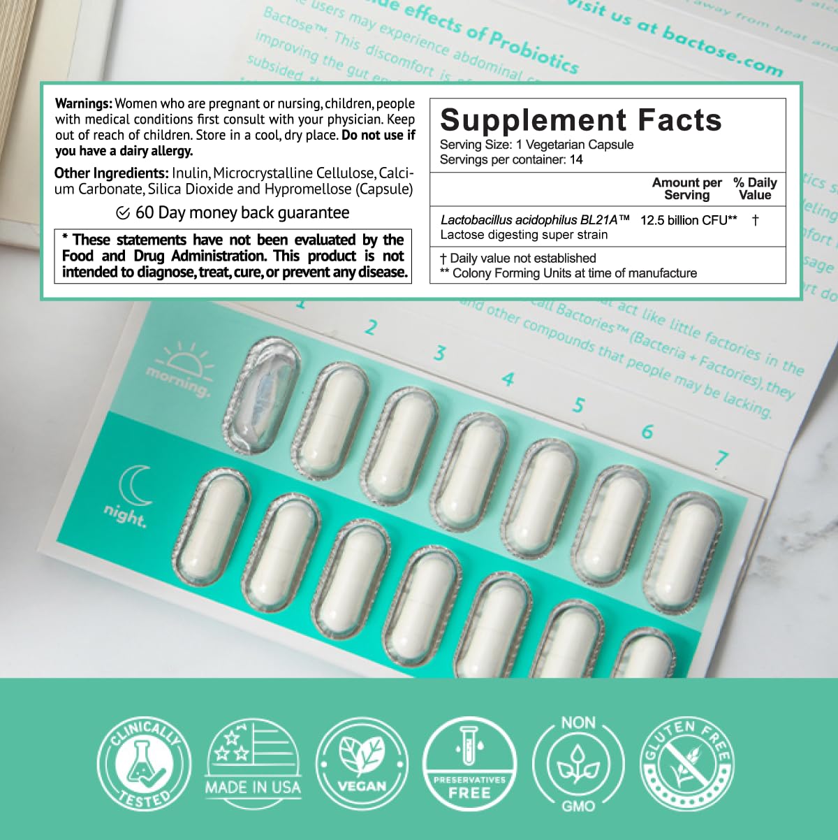 Probiotic Lactose Pills For Long Term Relief - Enjoy Dairy Again - Lactose Intolerance Supplement - Produce Lactase Enzymes in The Gut - Naturally Break Down Lactose (Take for 7 Days - Repeat Monthly)
