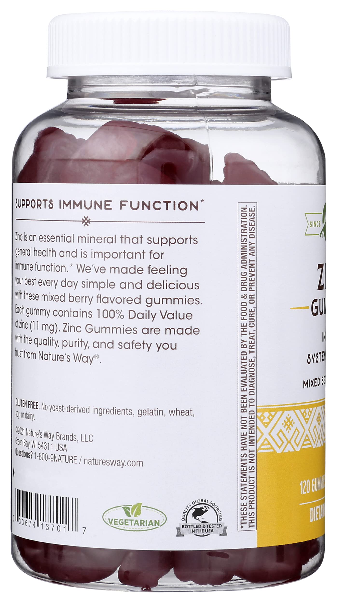 Nature's Way Zinc Gummies, Cruelty Free, Environmentally Friendly, 120 Gummies (Pack of 1)