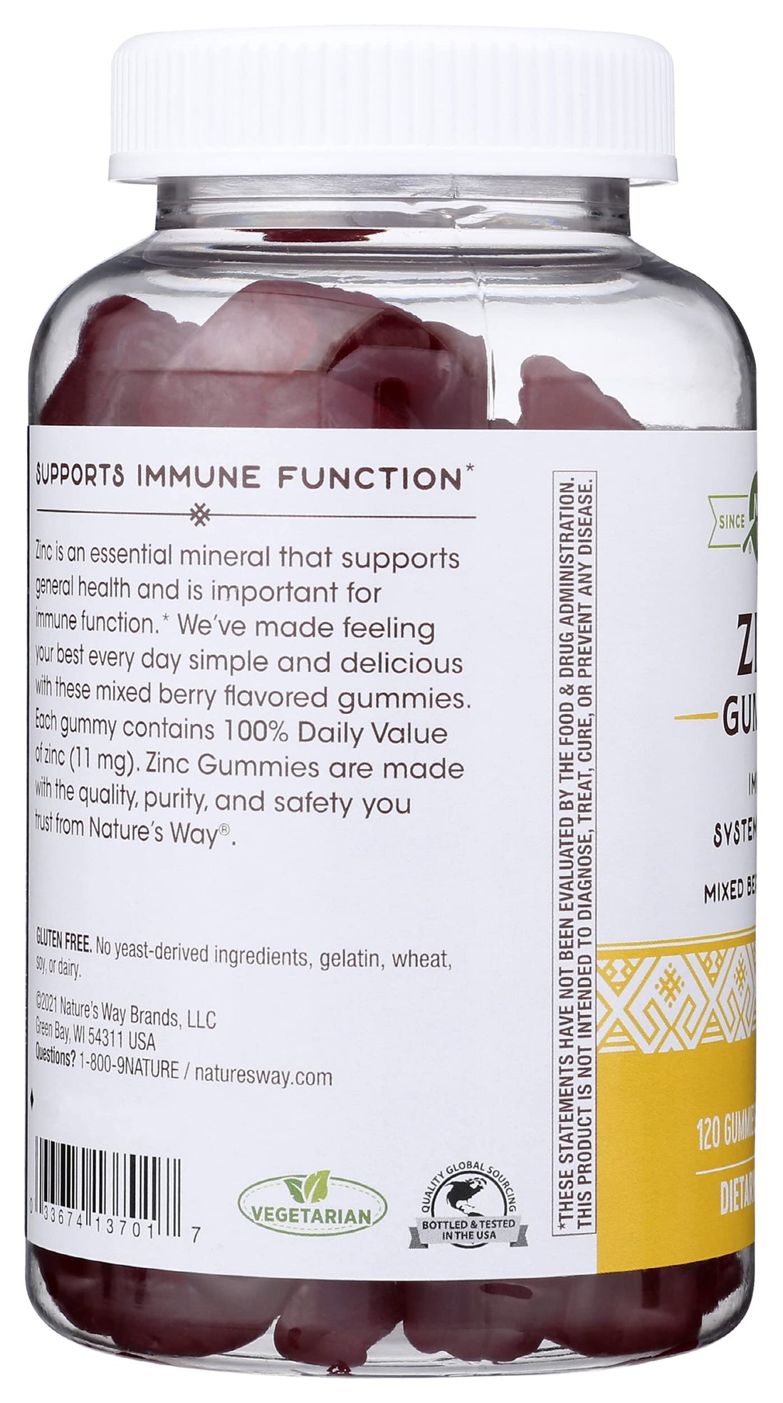Nature's Way Zinc Gummies, Cruelty Free, Environmentally Friendly, 120 Gummies (Pack of 1)
