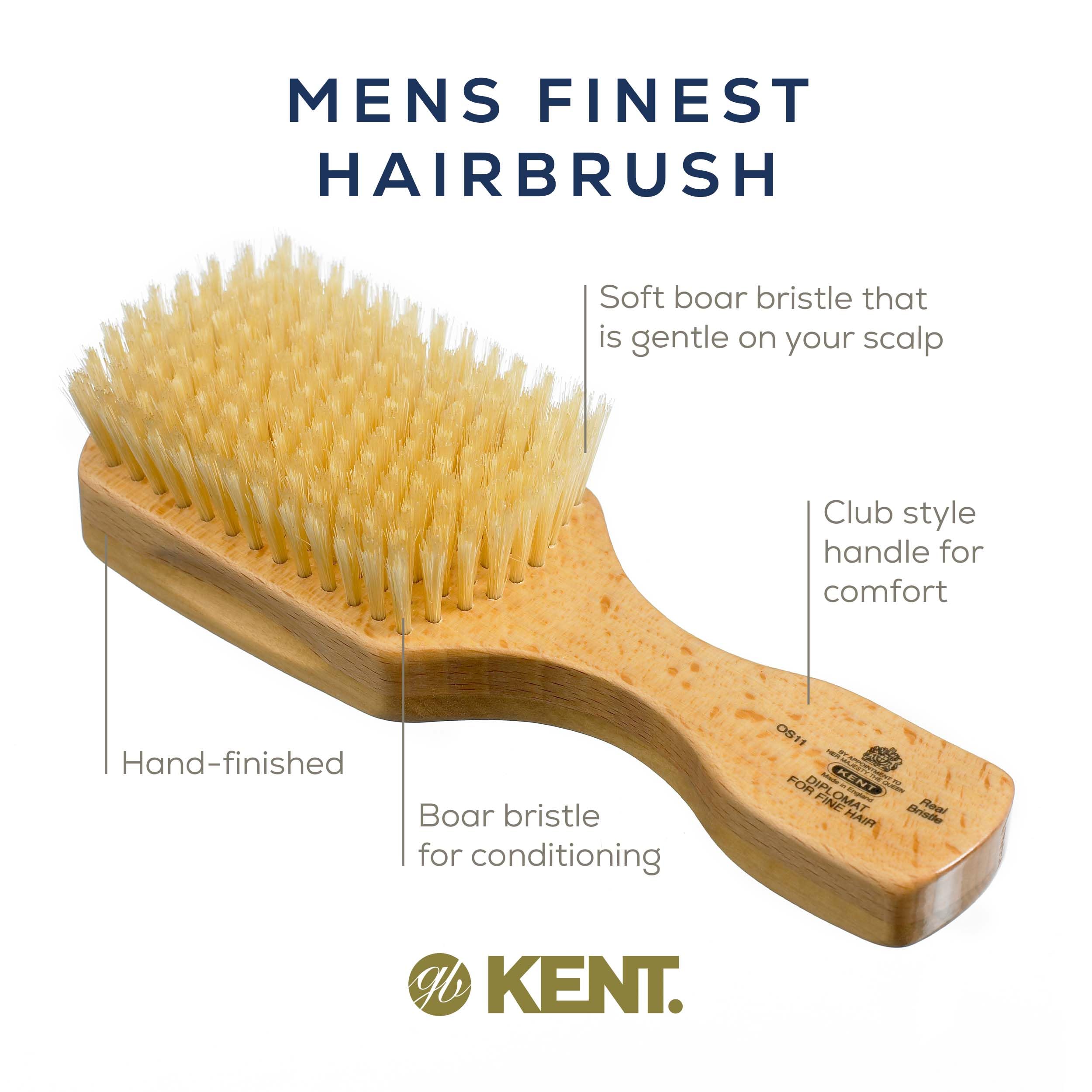 Kent OS11 Rectangular Satinwood White Pure Bristle Club Brush