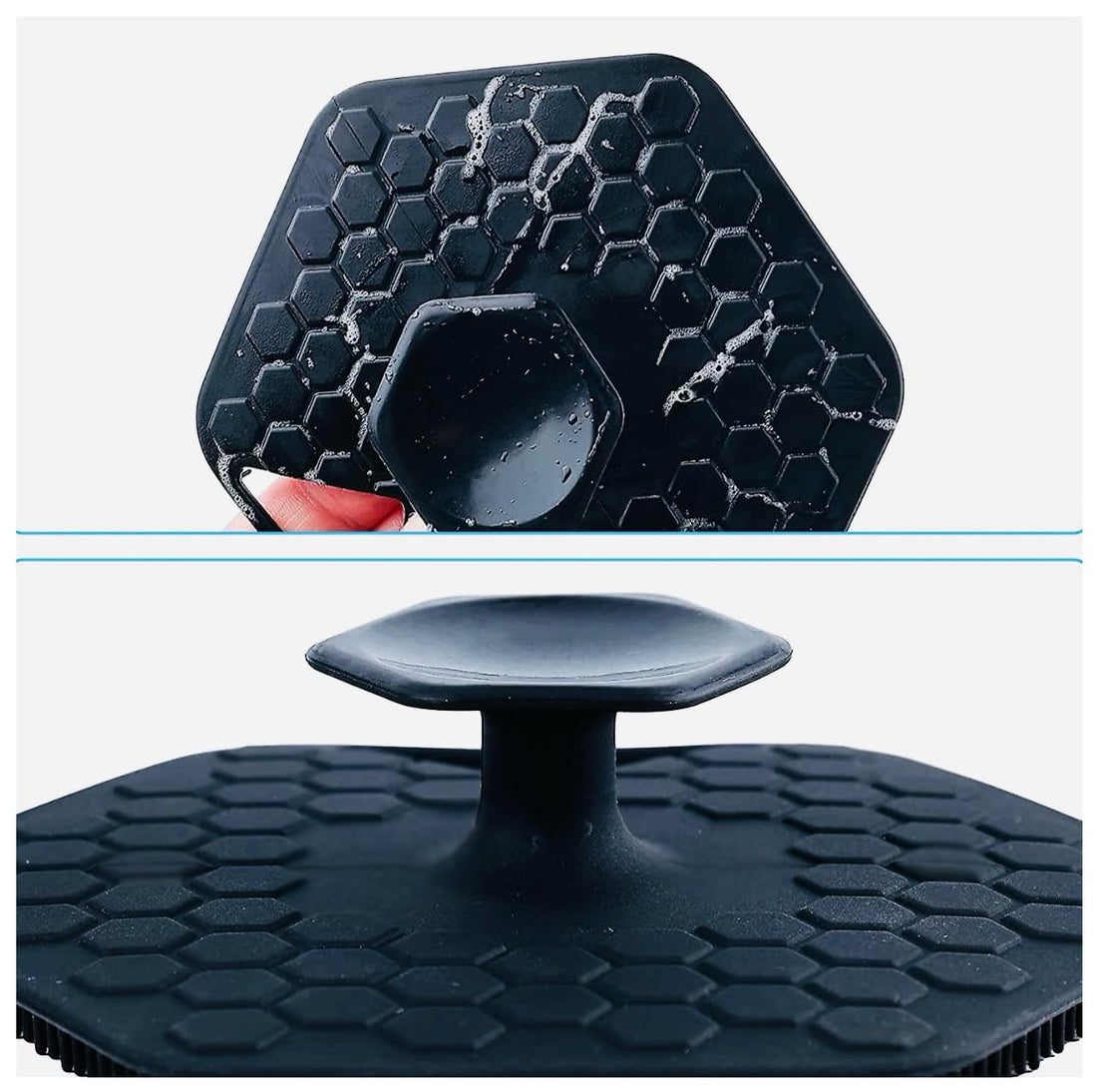 Premium Aquaphor Silicone Exfoliating Body Scrubber with Lather Boosting Bristles, Loofah Sponge, and Eco-Design Essentials- Shower Shelf for Inside Shower -Bathroom Back