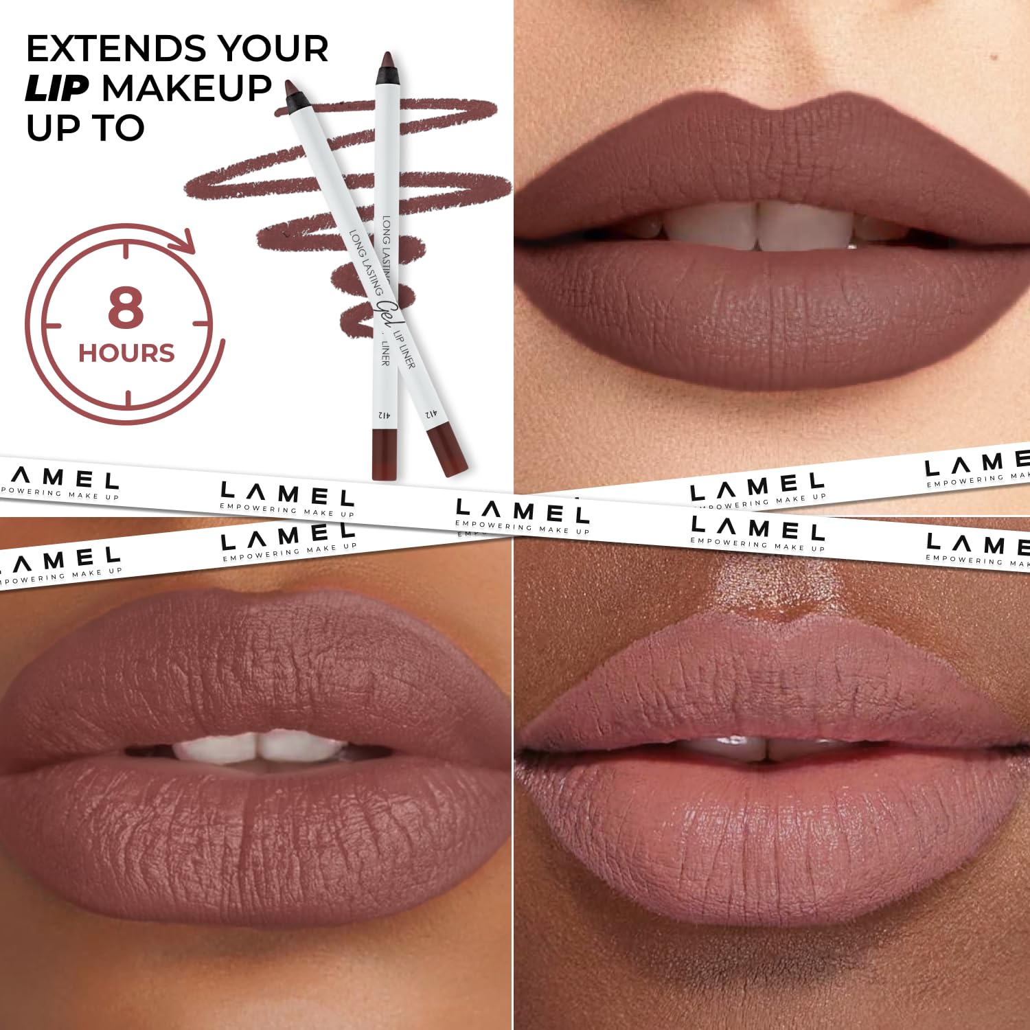 Lamel Matte Gel Lip Liner Pencil | Weightless & CreamyTexture - Sharpenable - Longwear & Waterproof - High Pigmented & Flawless Finish - Cruelty-free & Paraben-Free - 412, 1,7g/0.05oz. (Spicy Nude)