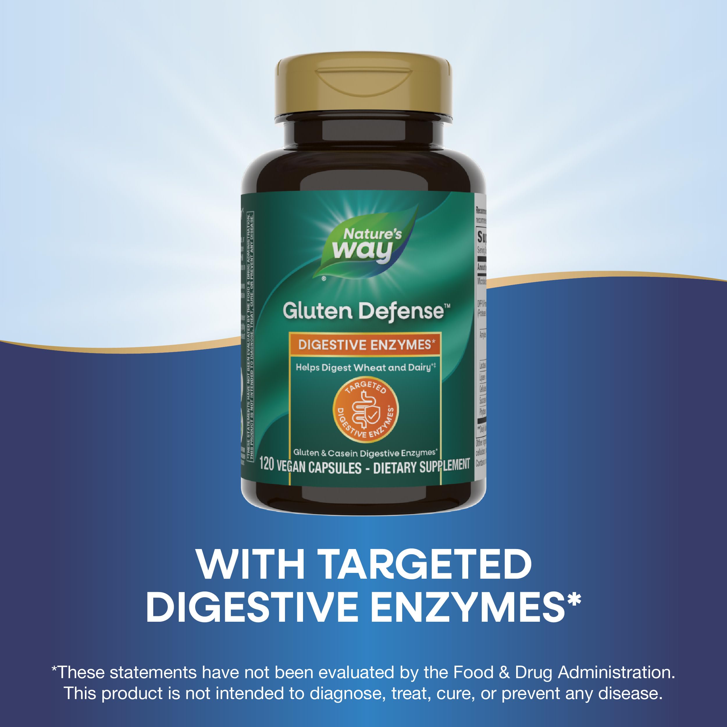 Nature's Way Gluten Defense Digestive Enzymes*, Helps Digest Wheat and Dairy**, Gluten and Casein Digestive Enzymes*, 120 Vegan Capsules (Packaging May Vary)