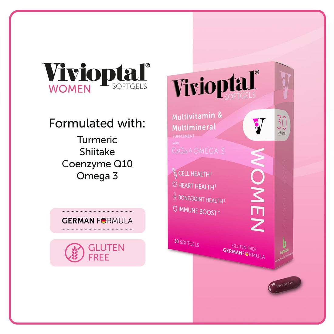 Vivioptal Women, 30 Capsules, CoQ10 & Omega-3, Multivitamin & Multimineral, Gluten Free, German Formula