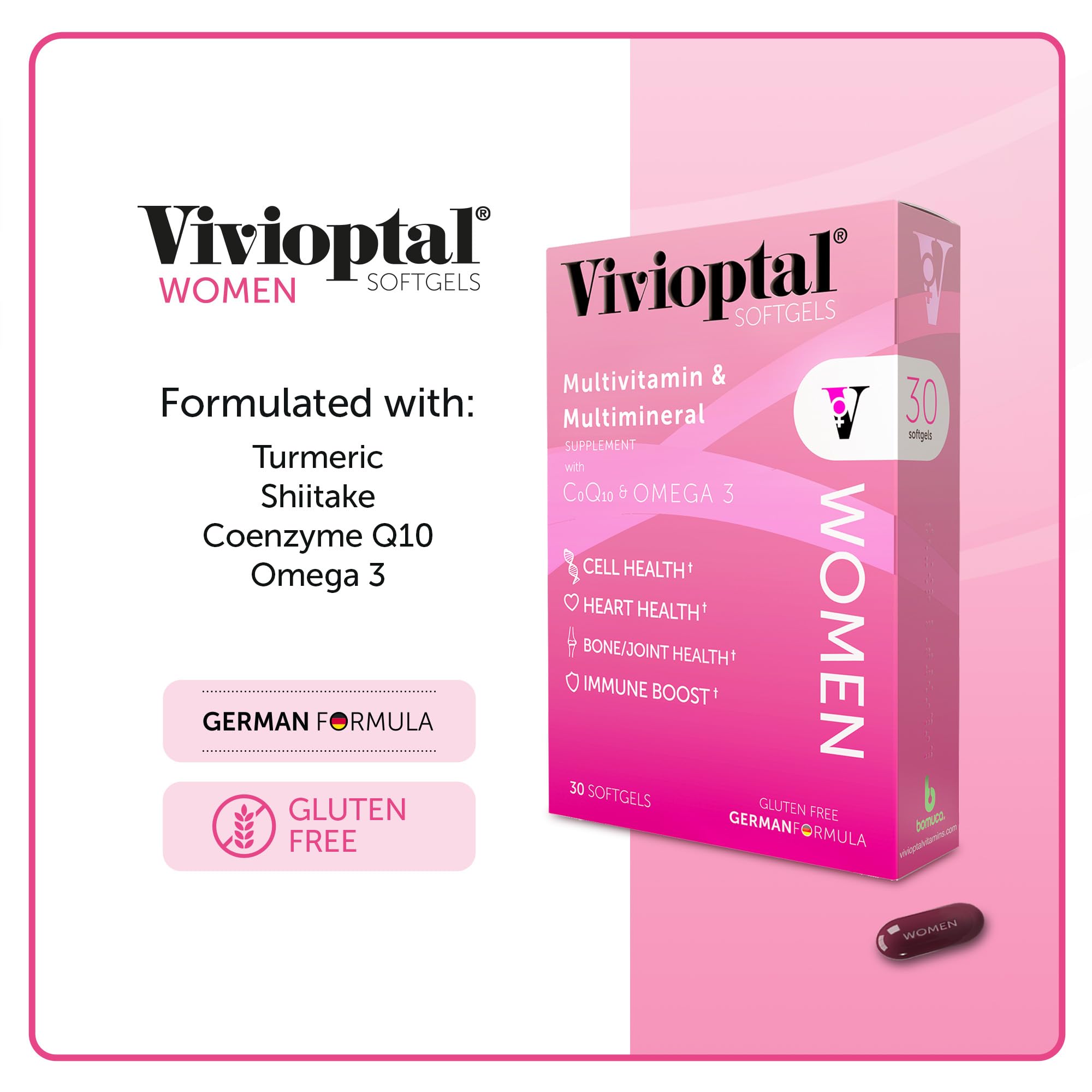 Vivioptal Women, 30 Capsules, CoQ10 & Omega-3, Multivitamin & Multimineral, Gluten Free, German Formula