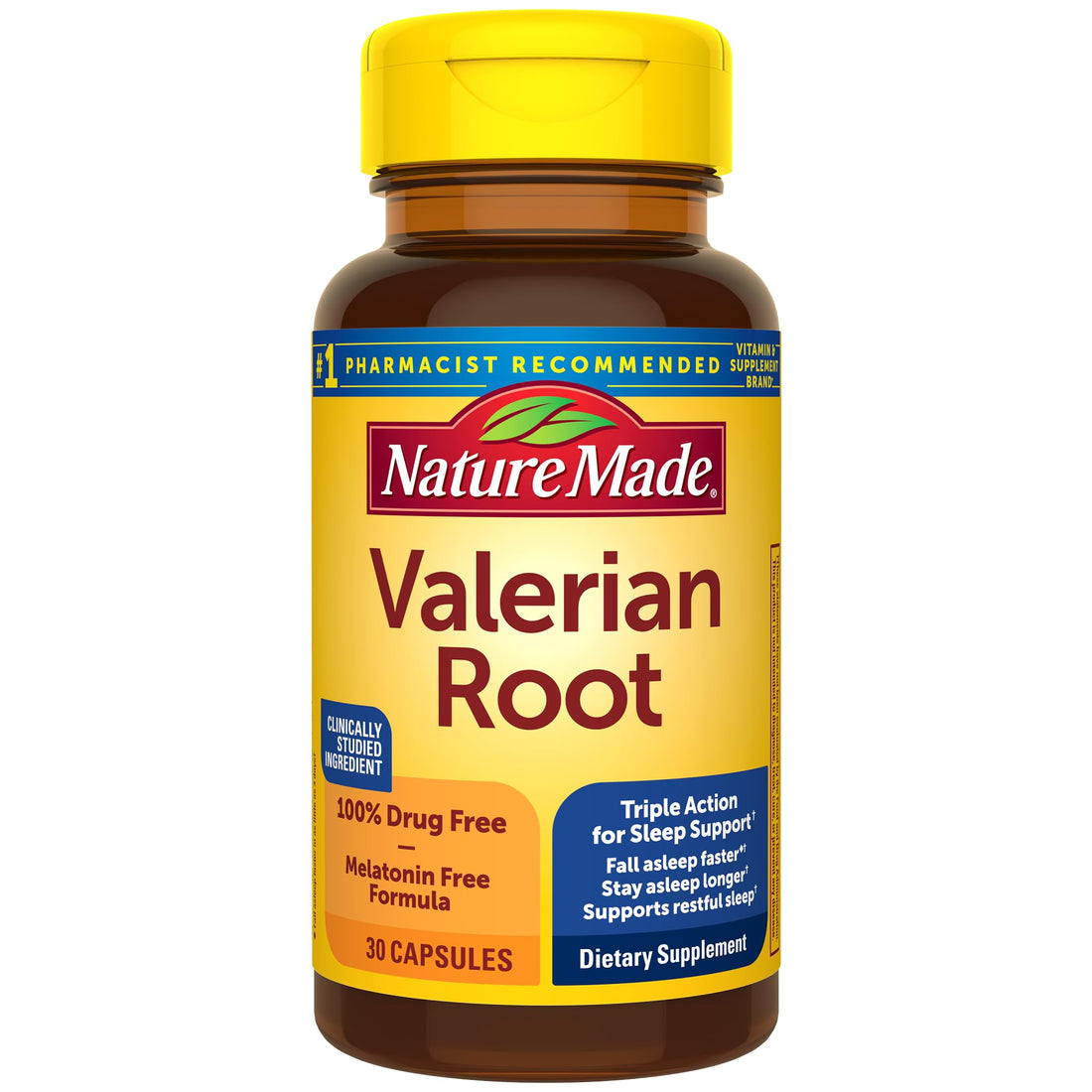 Nature Made Valerian Root for Sleep Support, Melatonin Free Sleep Aid for Adults, 30 Valerian Root Capsules, 30 Day Supply