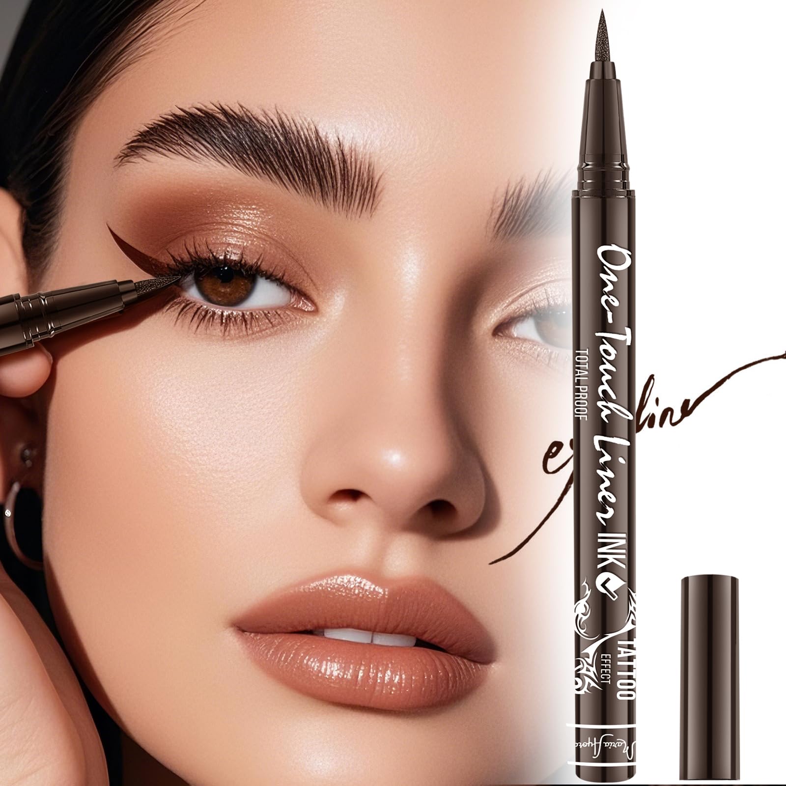 MARIA AYORA Triple Pack of Vegan-Approved Liquid Eyeliner Pens in Dark Brown, Tattoo Effect, Quick Dry, Waterproof, Smudgeproof, Long-lasting & Felt Tip Eyeliner pen: Precision Beauty for Women