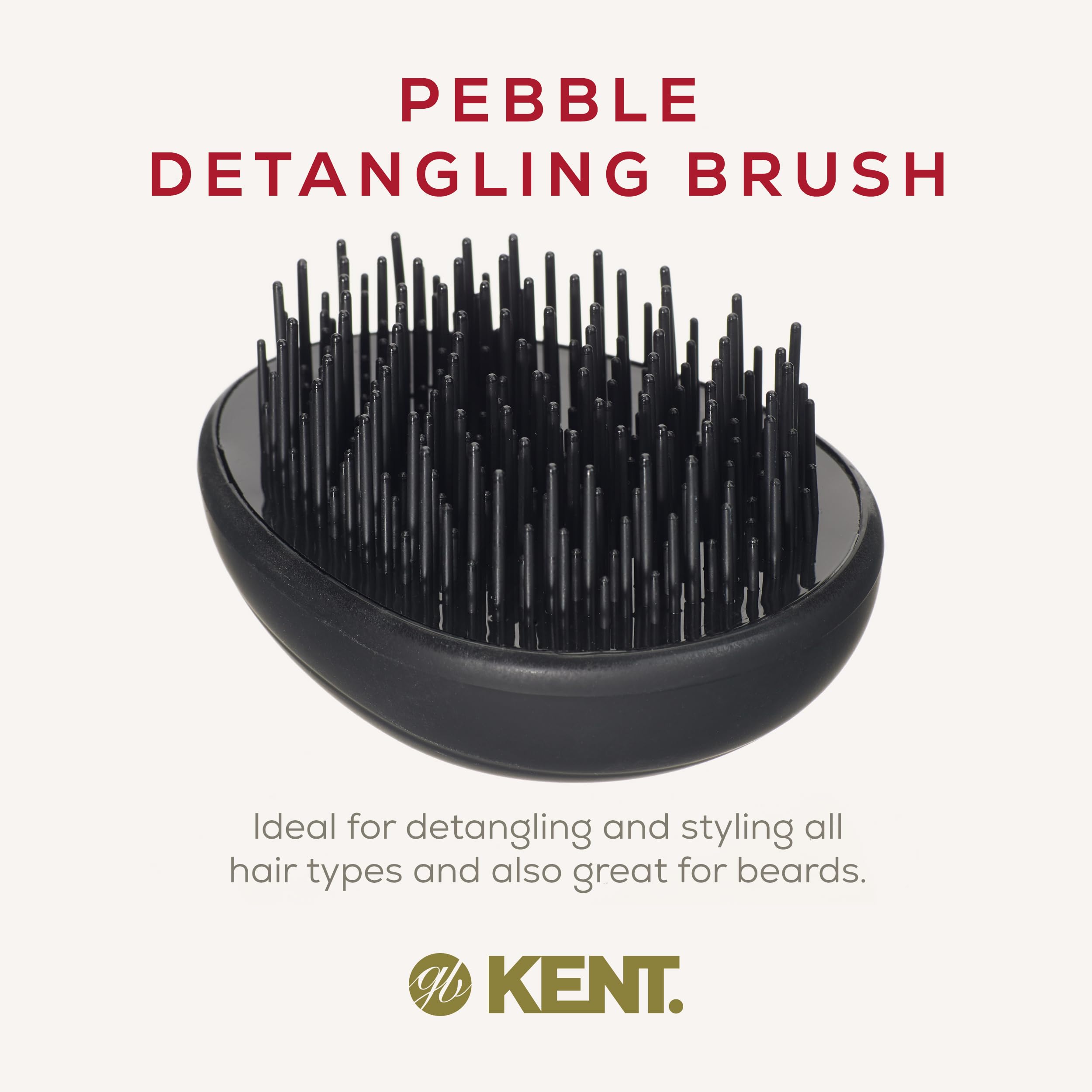 KENT Pebble Matt Black Hair Brush | Stylish & Functional | Smooth & Detangle | For All Hair Types