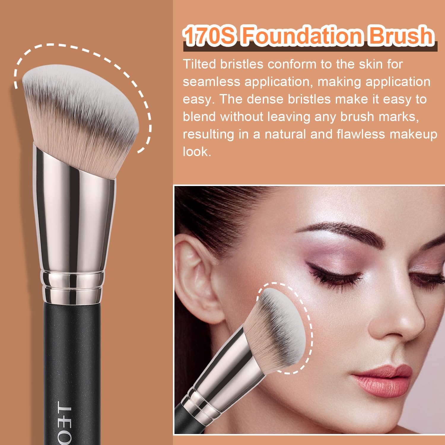 TEOYALL Foundation Contour Conceal Brush Set, 3PCS Angled Synthetic Kabuki Brush for Blending Setting Buffing with Liquid, Cream and Powder Cosmetic (170S/270S/370S)