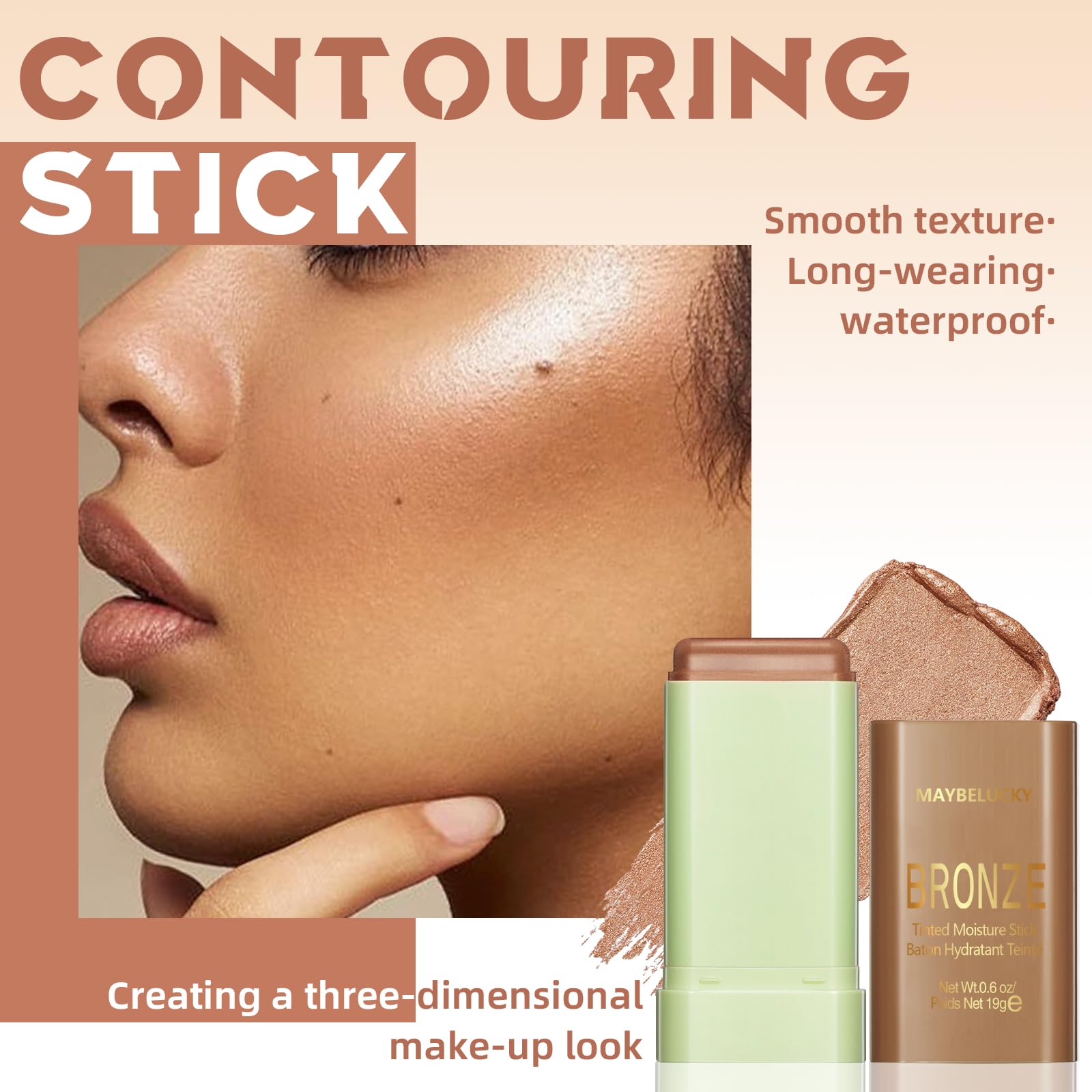 HOSAILY Cream Contour Stick for Cheeks Tint, Multi-Use Makeup Highlighter Blush Bronzer Stick, Natural Glow Solid Moisturizer Stick Blendable Illuminator On-the-Go Shimmer Cream Contour Makeup-02