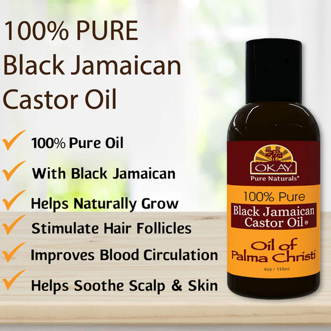 OKAY | 100% Pure Black Jamaican Castor Oil | For All Hair Textures & Skin Types | Grow Healthy Hair - Treat Skin Conditions | Oil of Palma Christi | All Natural | 4 Oz