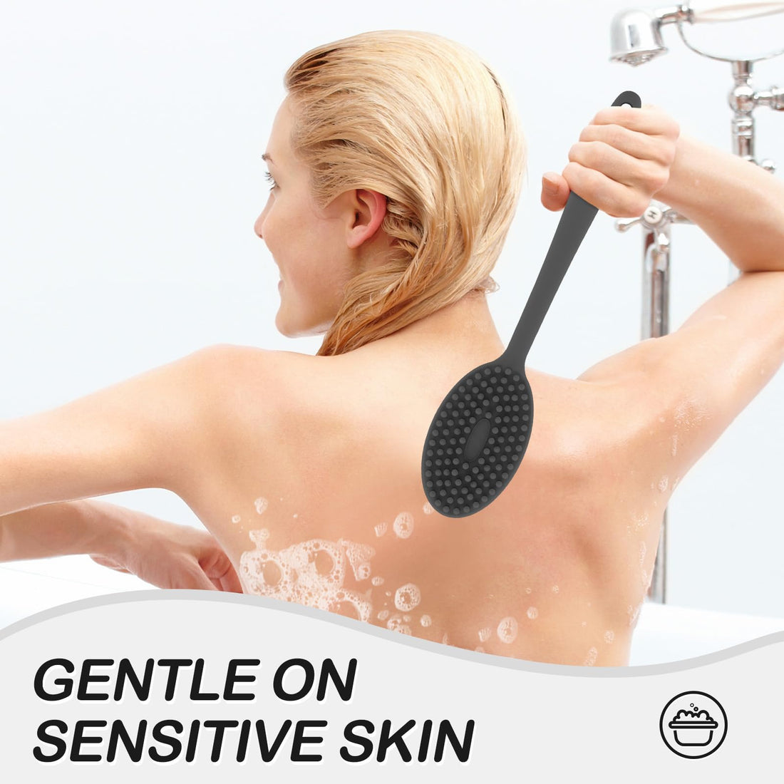 MateeyLife Silicone Body Scrubber Exfoliator with Handle, Gentle Back Scrubber for Shower, Shower Brush for Body, Bath Back Brush for Shower, Silicone Loofah Body Scrubber, Bath Scrubber for Body