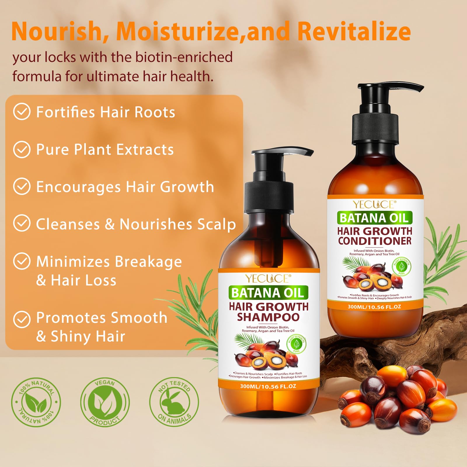 Batana Oil Shampoo and Conditioner Set, Organic With Onion for Men and Women Daily Care, for Thinning & Loss, Curly & Straight Hair