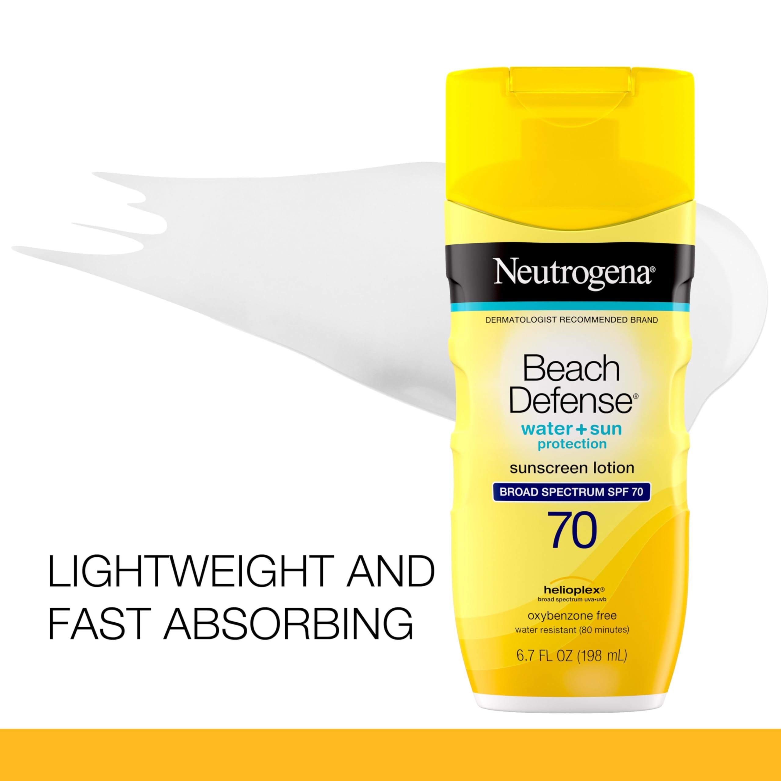 Neutrogena Beach Defense Water Resistant Sunscreen Body Lotion with Broad Spectrum SPF 70, Oil-Free and Fast-Absorbing, 6.7 oz