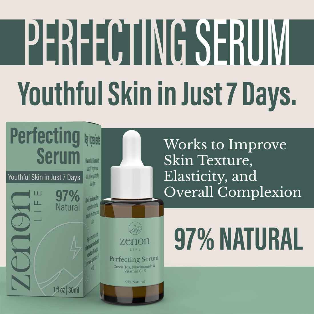 Zenon Life Perfecting Serum - Vitamin C+E Face Serum - Niacinamide Serum for Face - Complete Facial Serums for Skin Care Essence