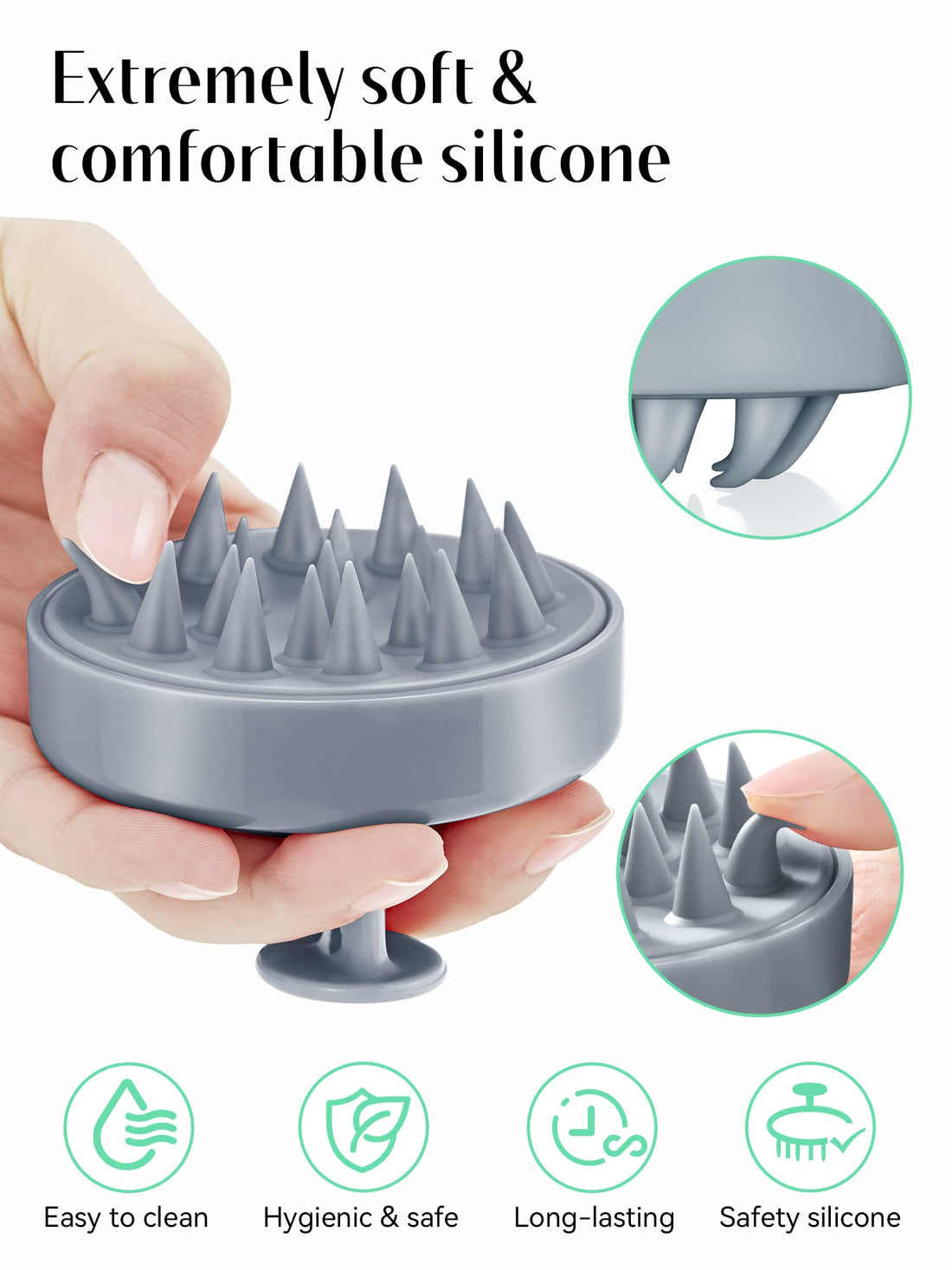 Hair Shampoo Brush, HEETA Scalp Care Hair Brush with Soft Silicone Scalp Massager (Sky Gray)