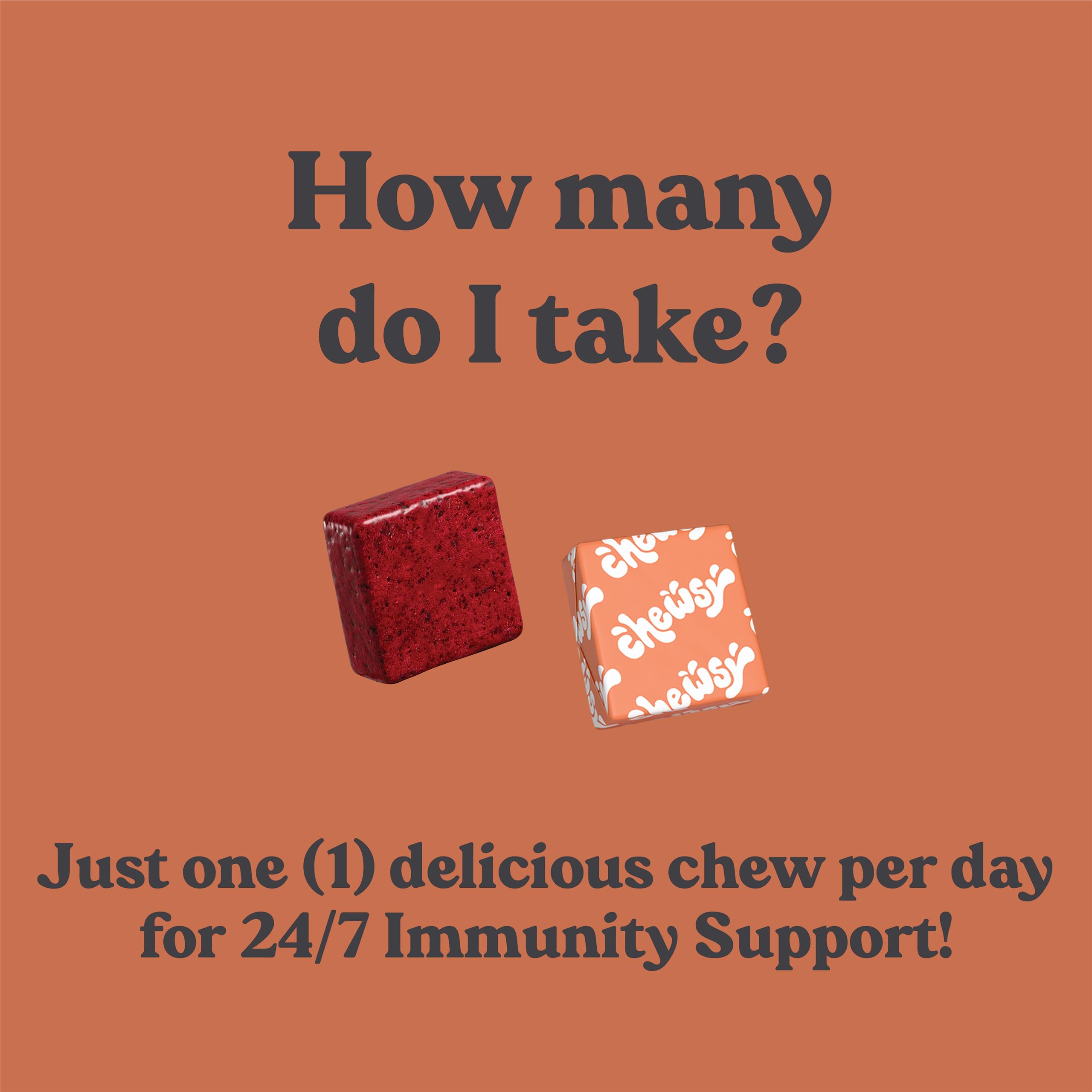 Chewsy 6-in-1 Immune Support Supplement Fruity Chews with Elderberry, Vitamin C, A & D, Zinc & Selenium - 30-Day Supply, Individually Wrapped Immunity Vitamins Chews for Adults and Kids (1)