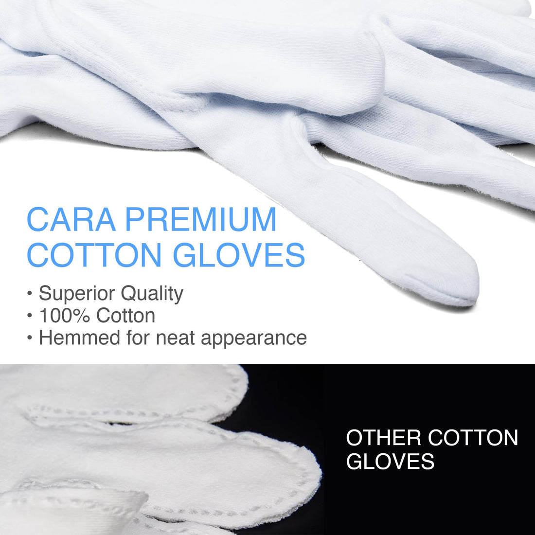 Small : CARA Hypoallergenic Moisturizing Cotton Gloves, Small, 24 Pair