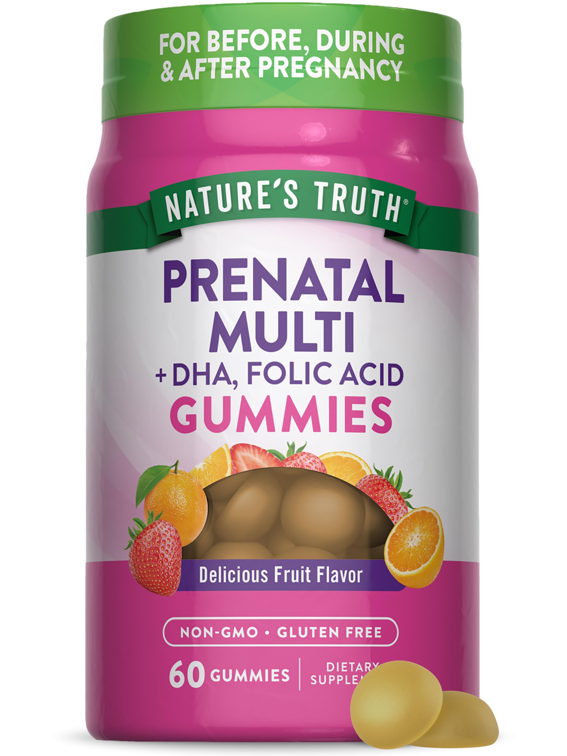 Nature's Truth Prenatal Multivitamin Gummies | with DHA & Folic Acid | 60 Count | Fruit Flavor | Non-GMO & Gluten Free Supplement